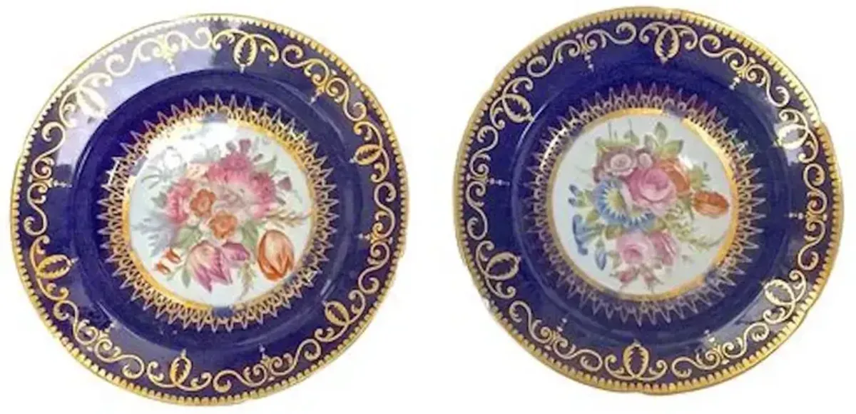 Antique Porcelain Floral Bowls - Set of 2 - Vermilion Designs - Blue