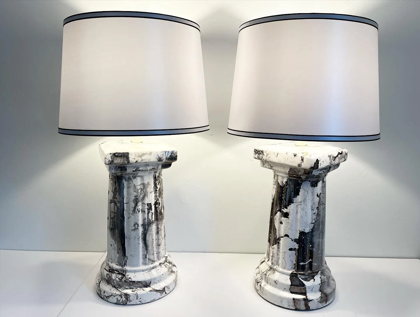 1970s Marbled Column Lamps w/Shades - C the Light Interiors