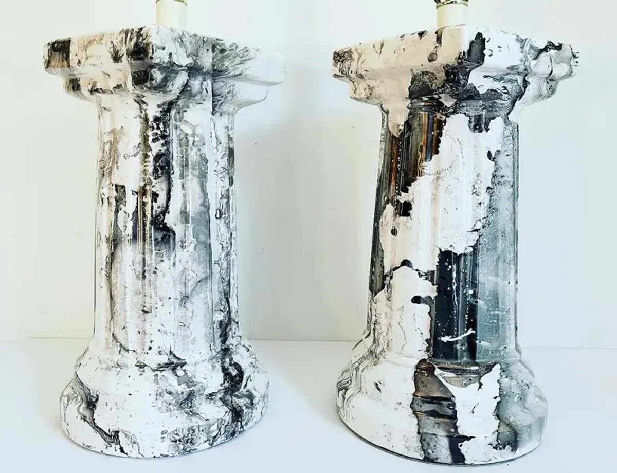 1970s Marbled Column Lamps w/Shades - C the Light Interiors