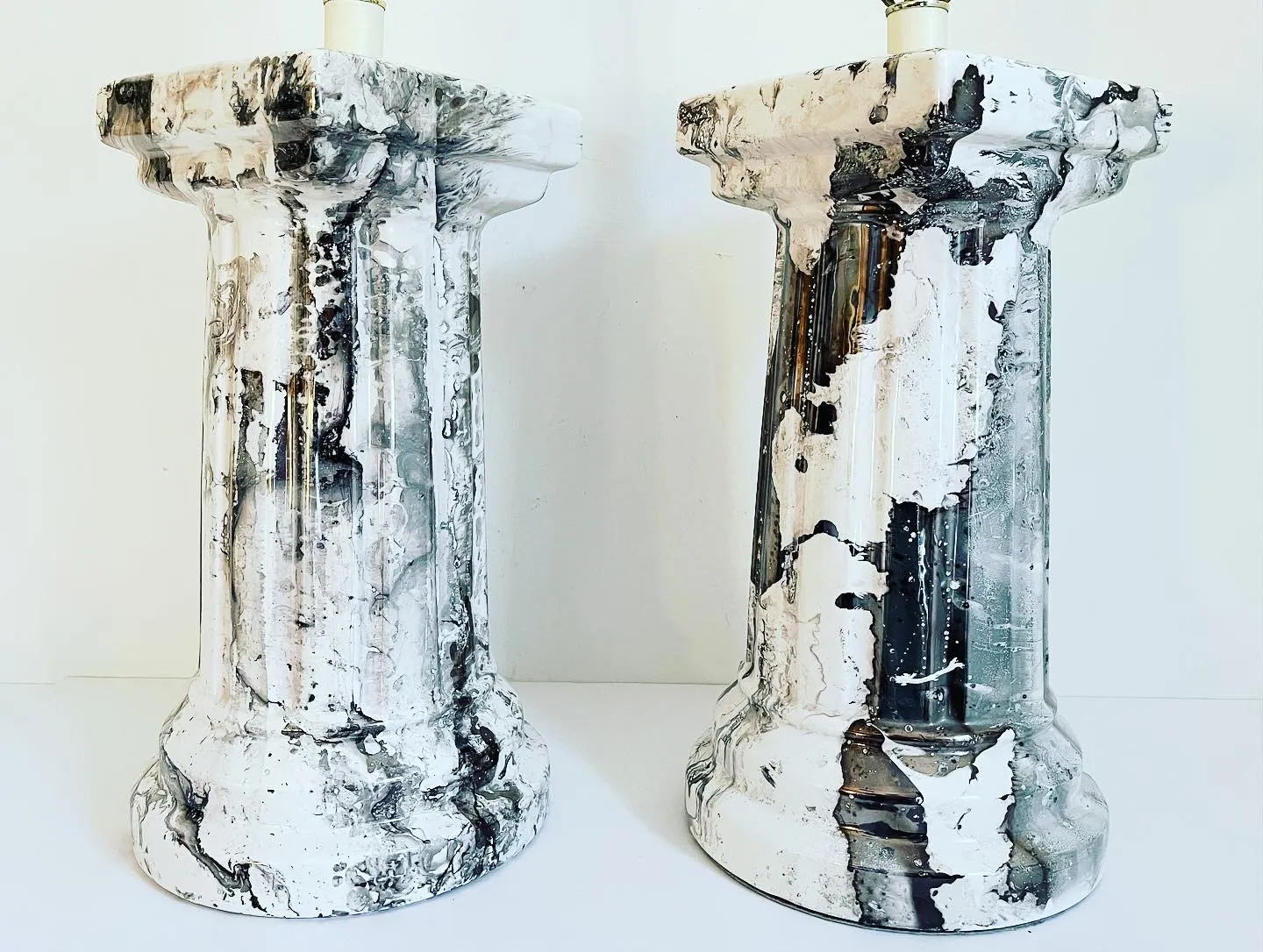 1970s Marbled Column Lamps w/Shades - C the Light Interiors