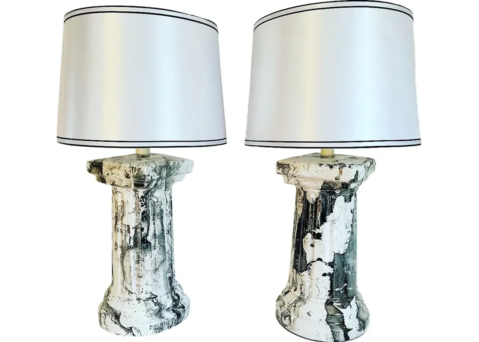 1970s Marbled Column Lamps w/Shades - C the Light Interiors