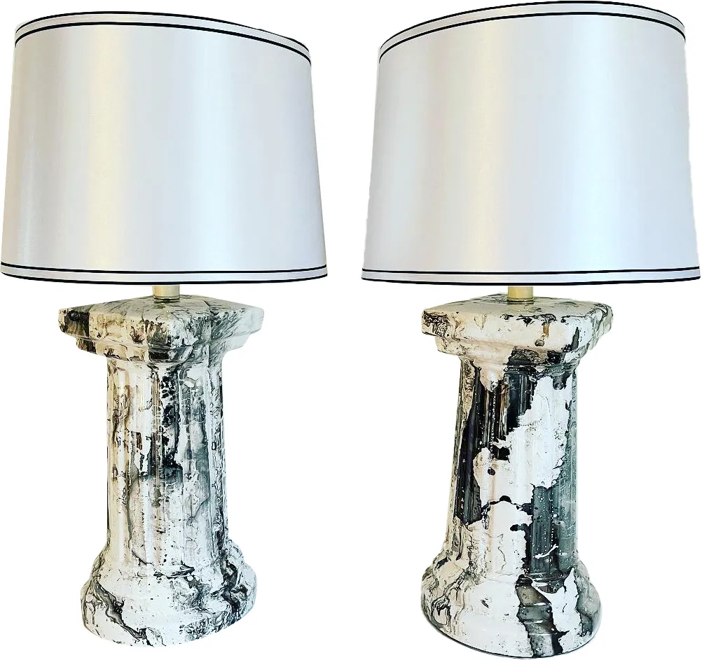 1970s Marbled Column Lamps w/Shades - C the Light Interiors
