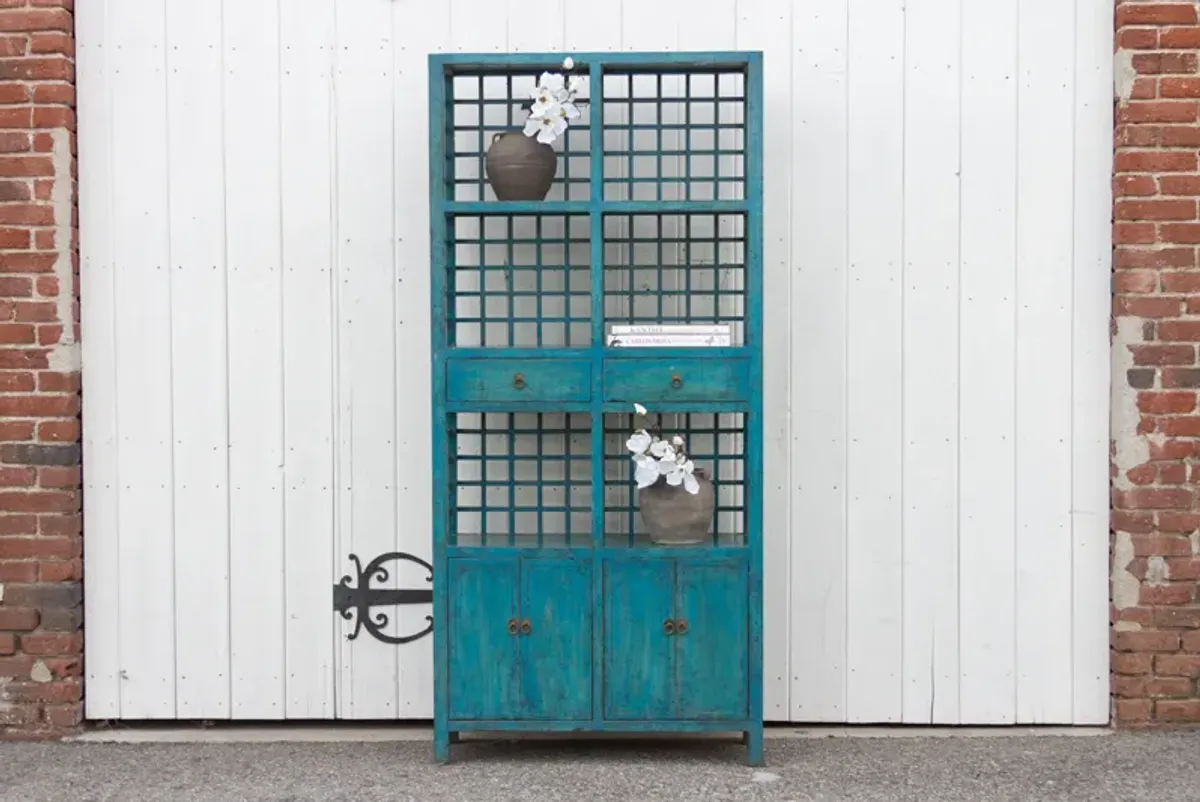 Tall Teal Blue Painted Bookcase Cabinet - de-cor