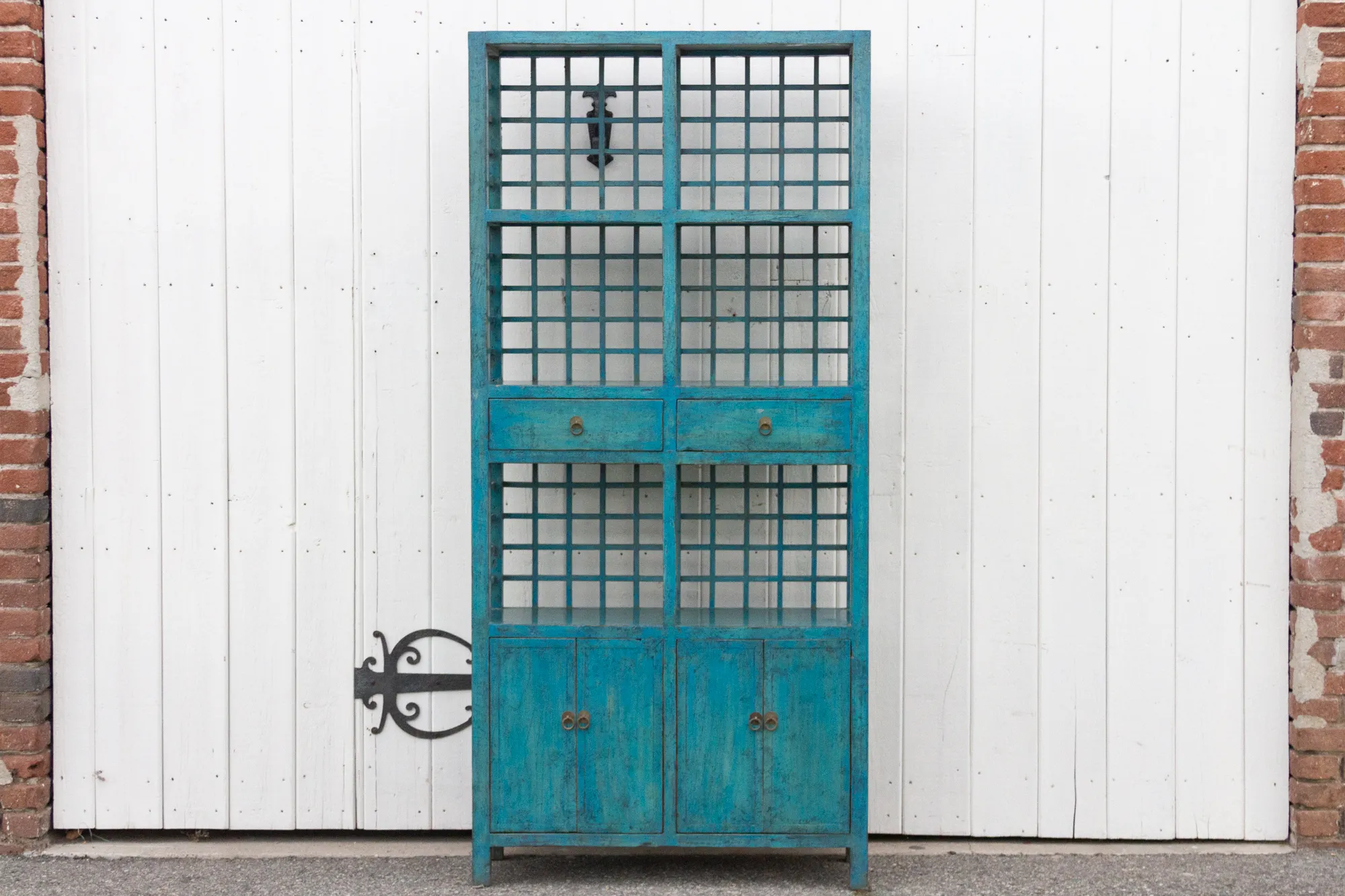 Tall Teal Blue Painted Bookcase Cabinet - de-cor