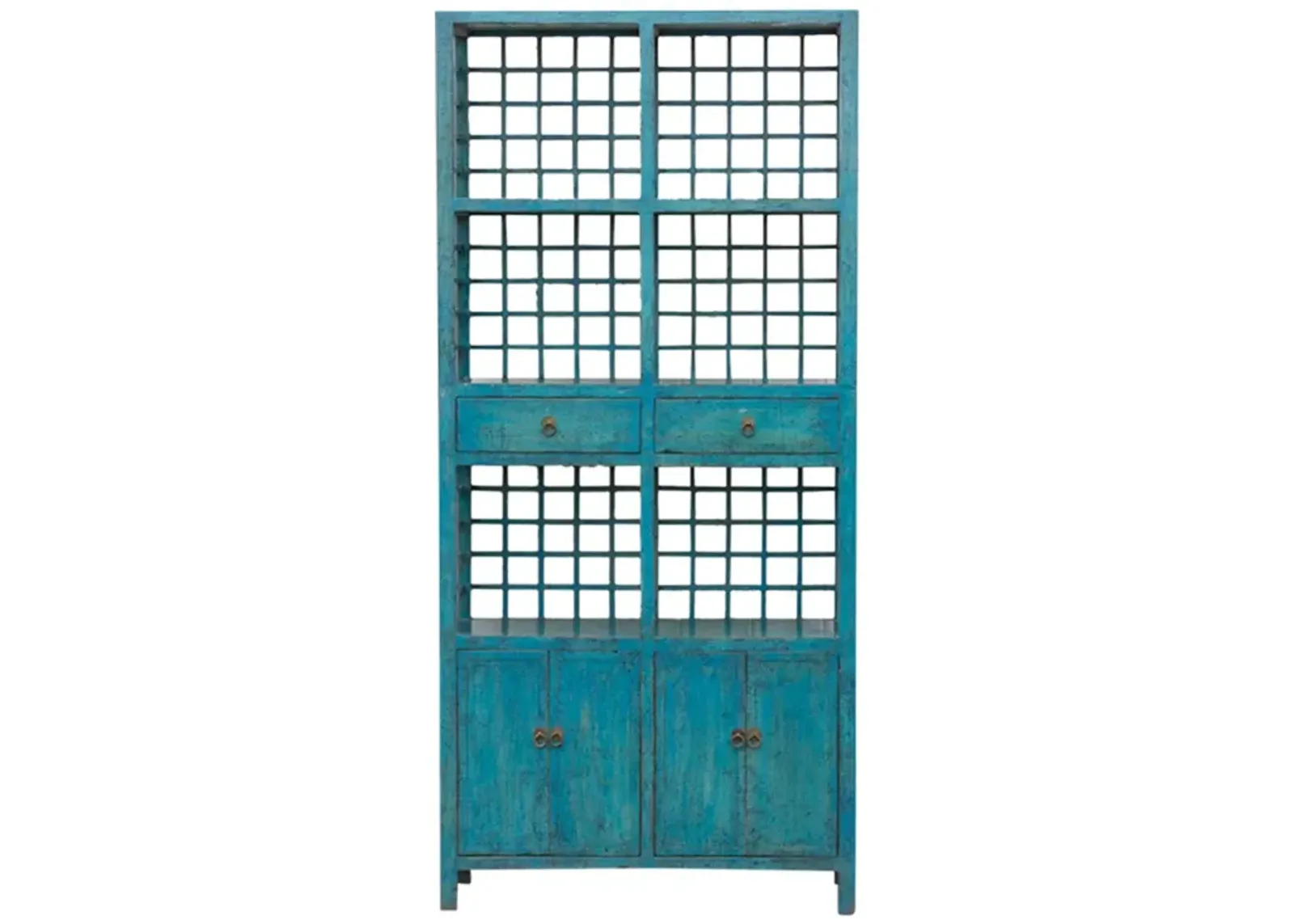 Tall Teal Blue Painted Bookcase Cabinet - de-cor