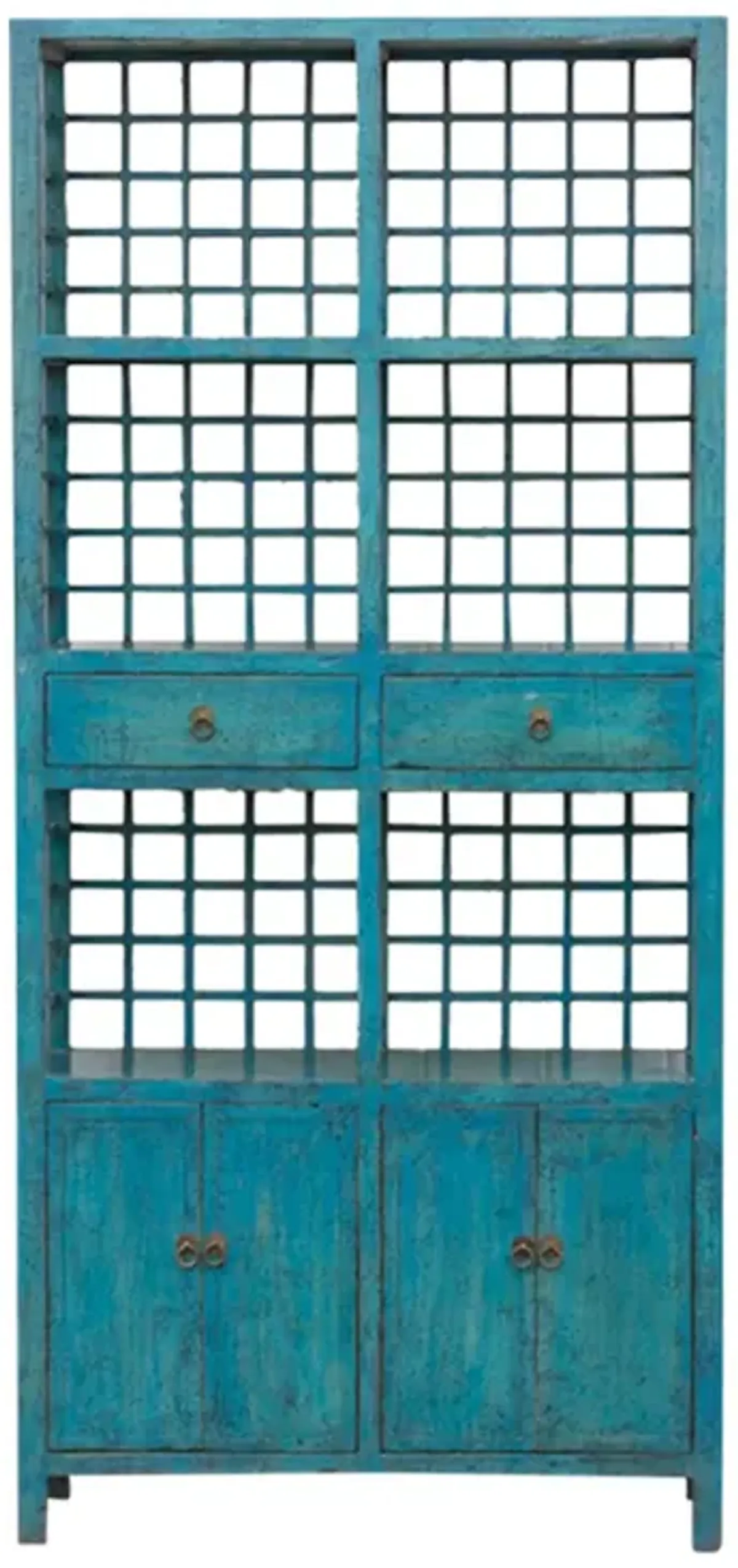 Tall Teal Blue Painted Bookcase Cabinet - de-cor