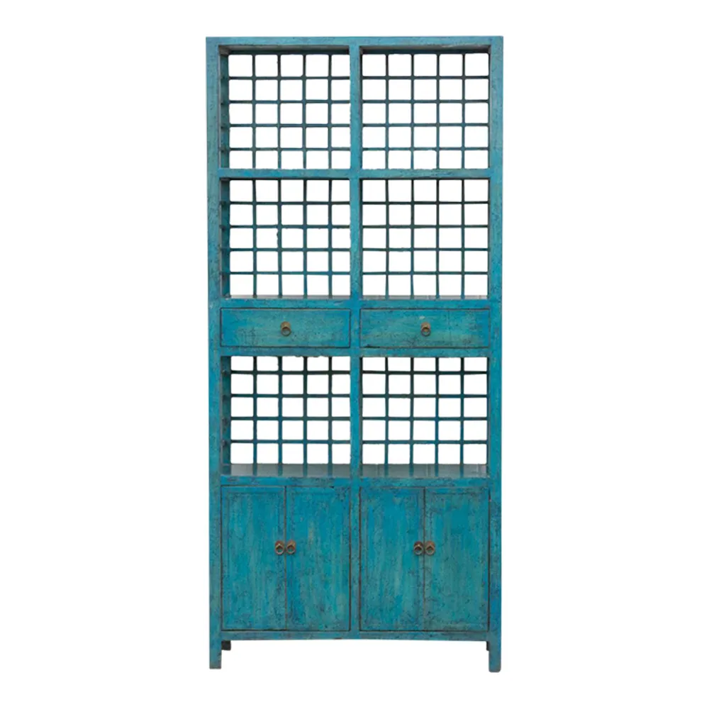 Tall Teal Blue Painted Bookcase Cabinet - de-cor