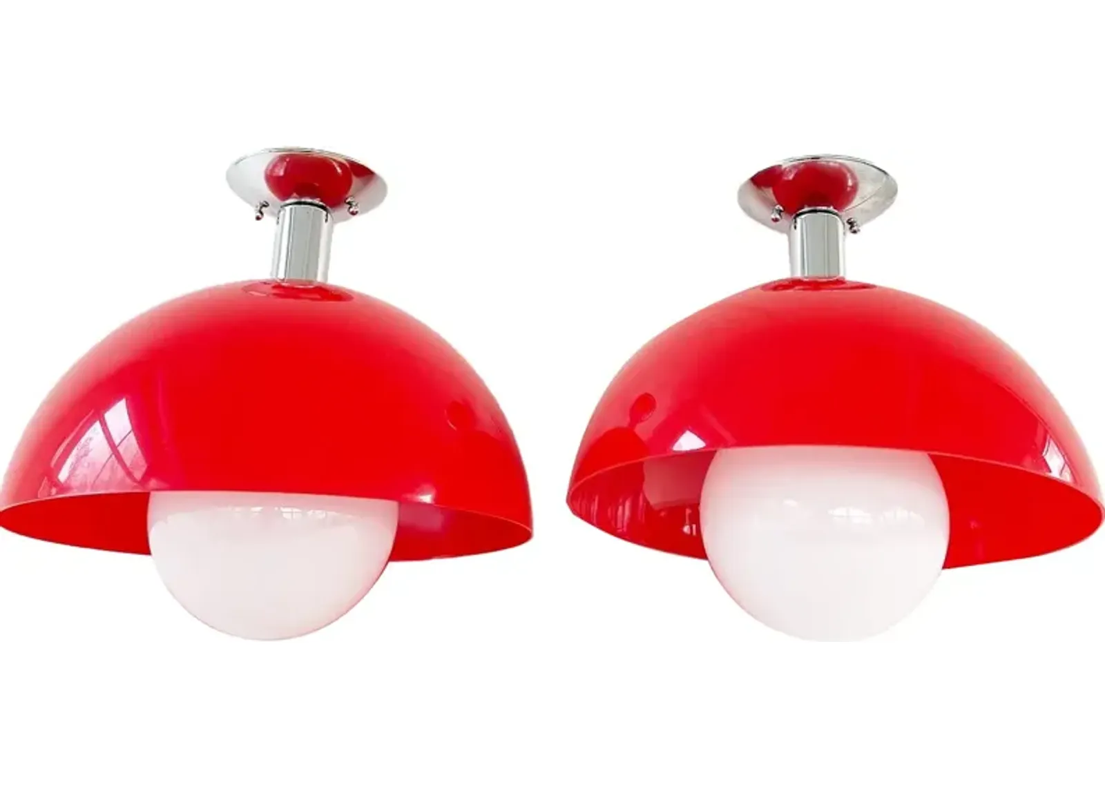 1960s Domed Semi-Flush Lights - Set of 2 - C the Light Interiors - Red