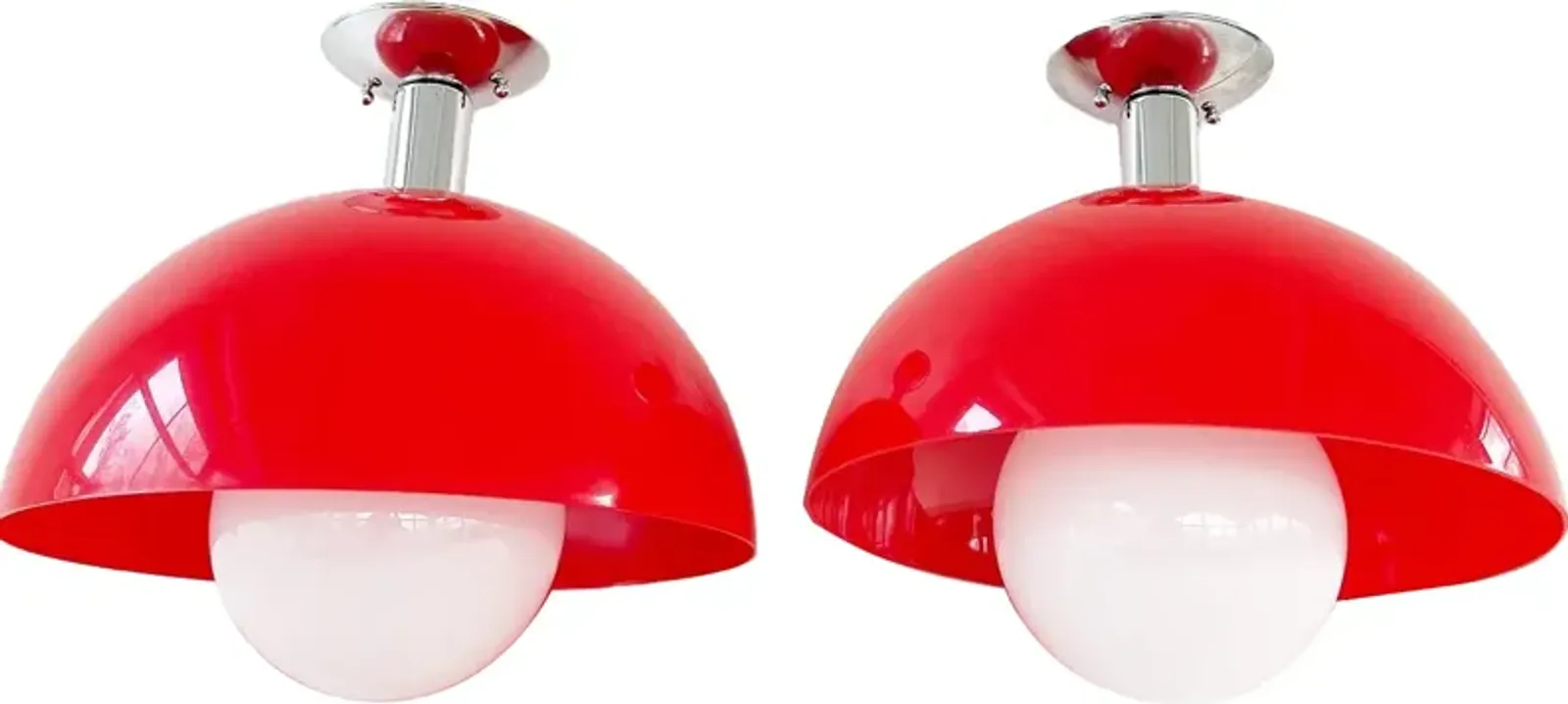 1960s Domed Semi-Flush Lights - Set of 2 - C the Light Interiors - Red