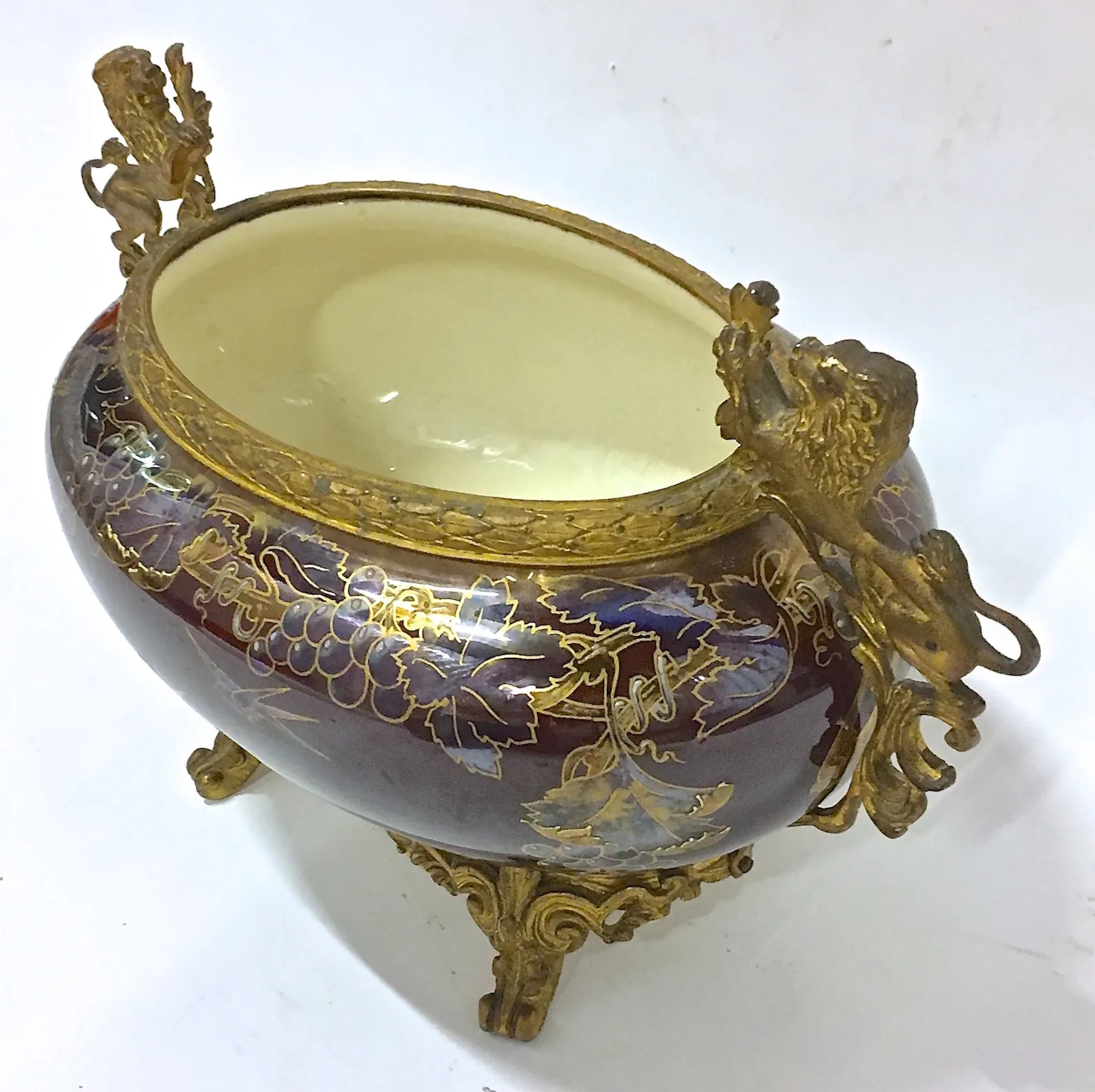 Choisy Le Roi Enamel & Brass Cachepot - Vermilion Designs - Brown