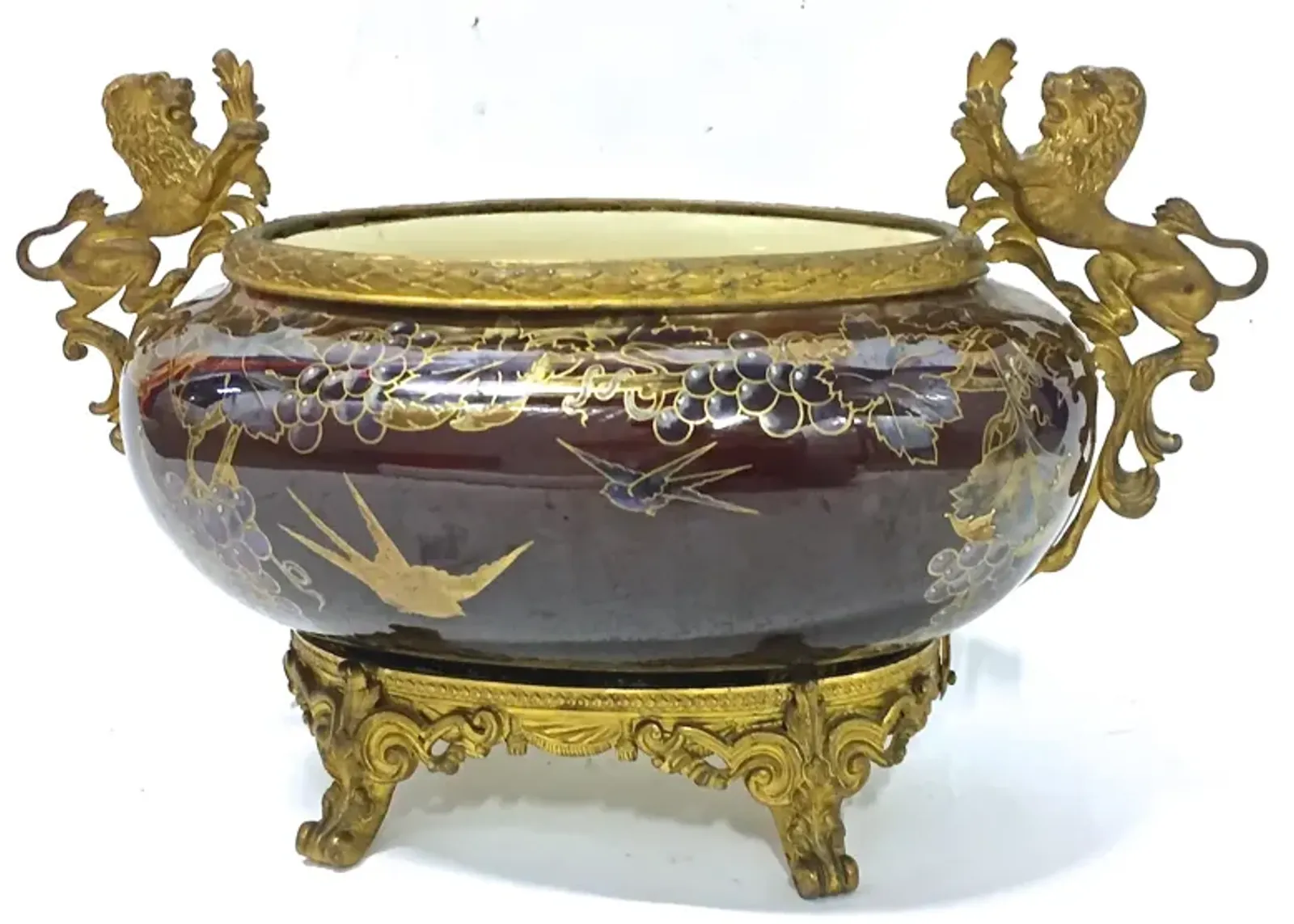 Choisy Le Roi Enamel & Brass Cachepot - Vermilion Designs - Brown