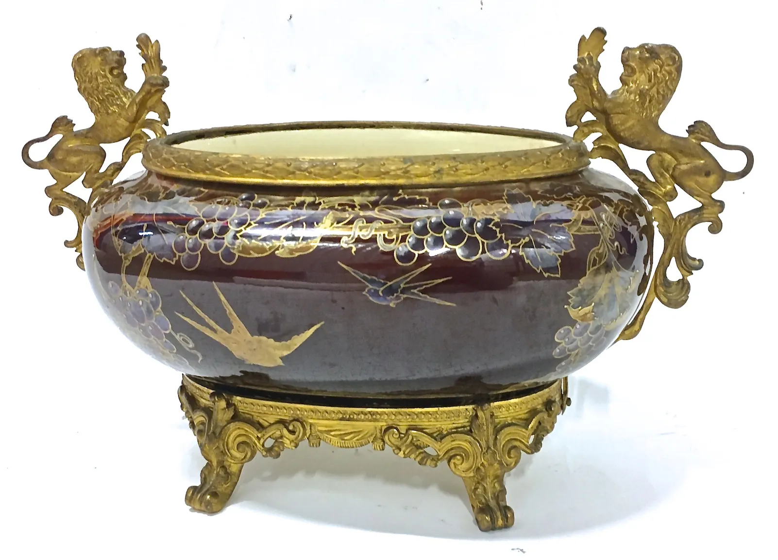 Choisy Le Roi Enamel & Brass Cachepot - Vermilion Designs - Brown