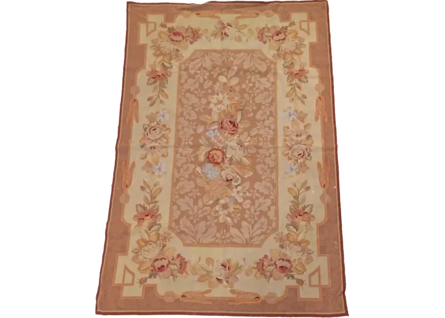 47"x 68" Floral Aubusson/Needlepoint Rug - Vermilion Designs - Beige - Beige