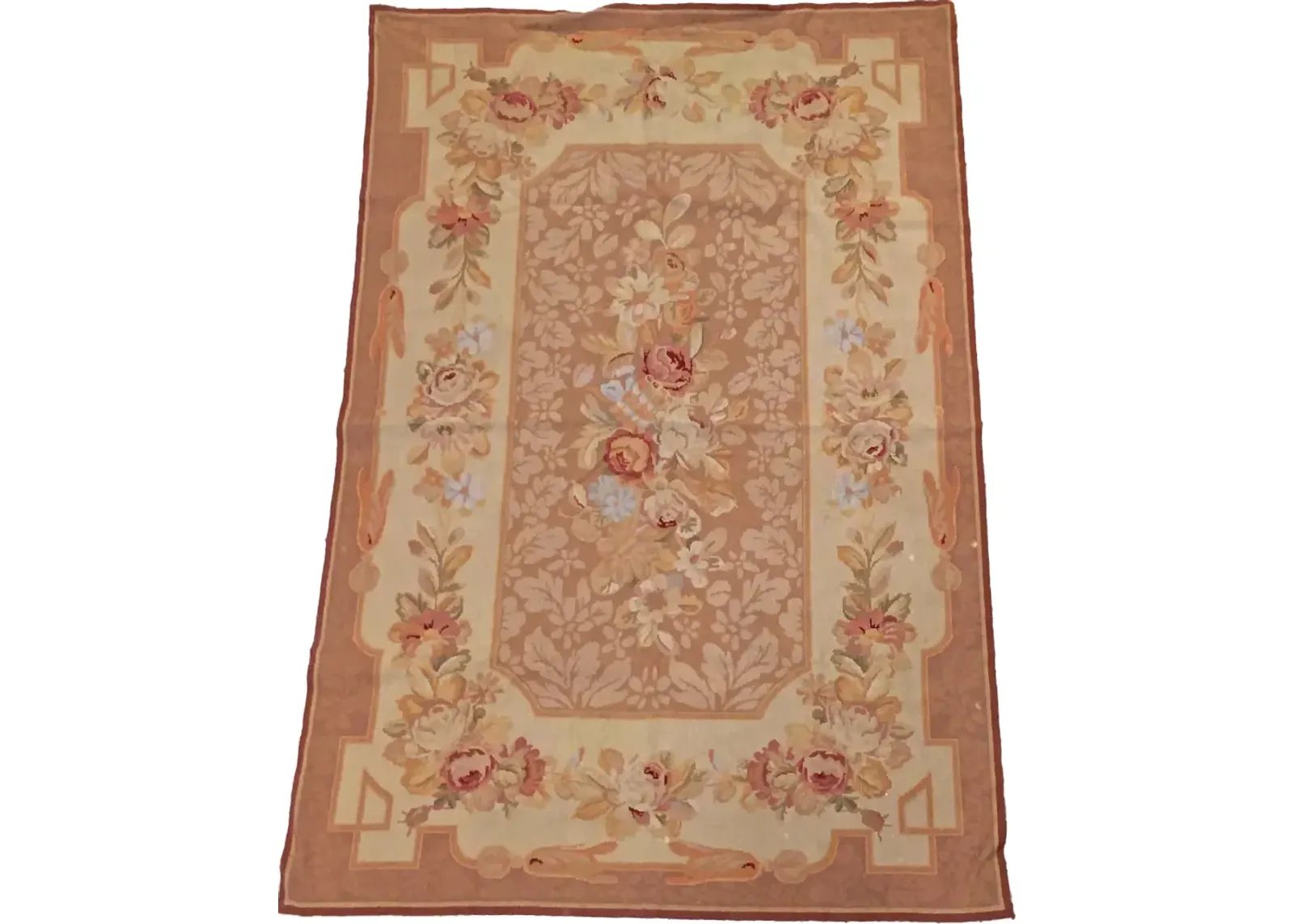 47"x 68" Floral Aubusson/Needlepoint Rug - Vermilion Designs - Beige - Beige