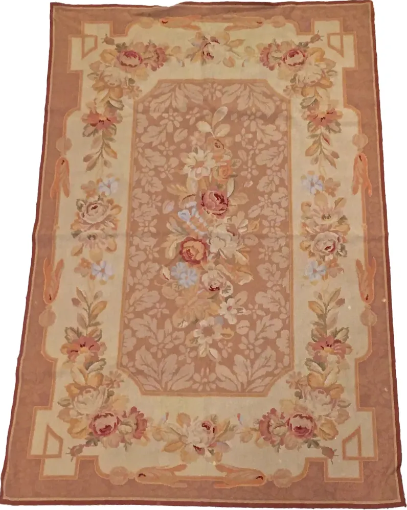 47"x 68" Floral Aubusson/Needlepoint Rug - Vermilion Designs - Beige - Beige