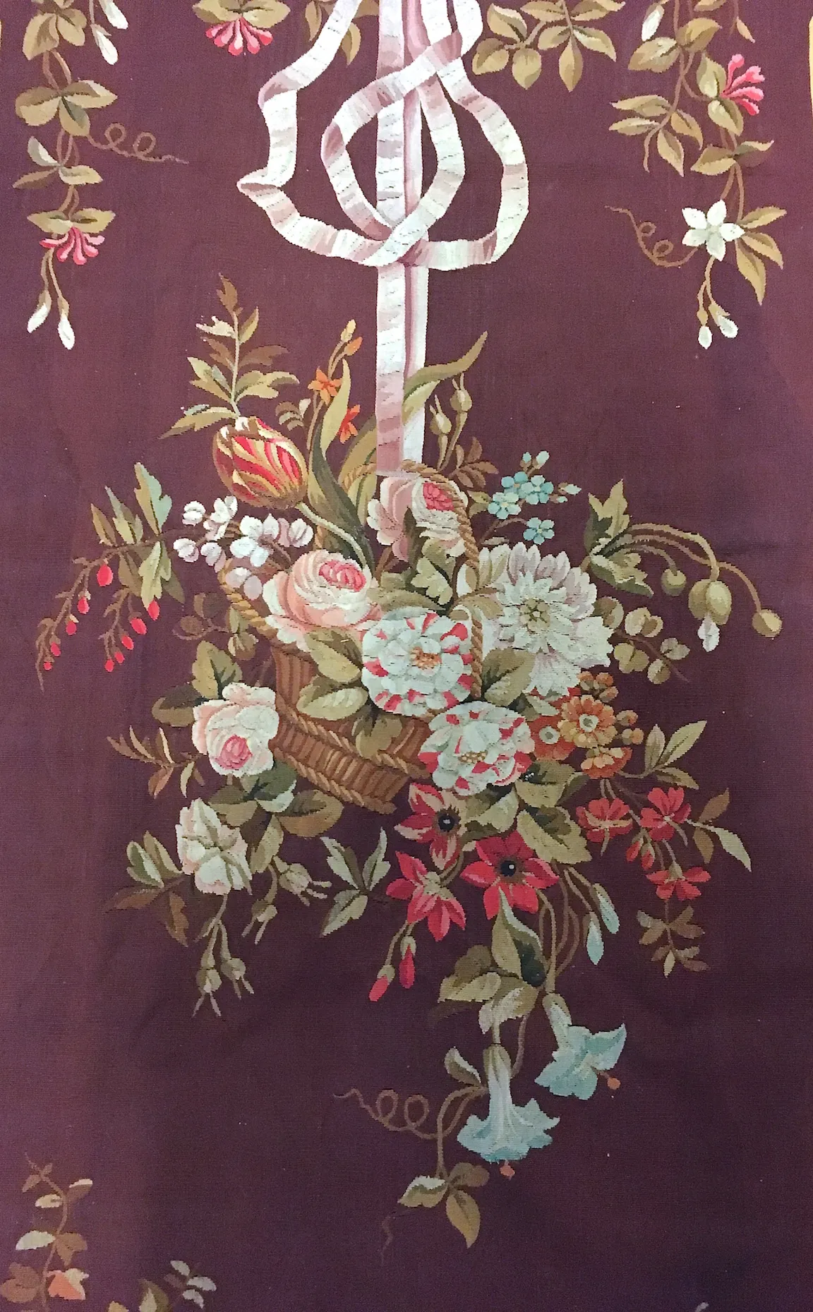 19th C. French Aubusson Floral Tapestry - Vermilion Designs - Red