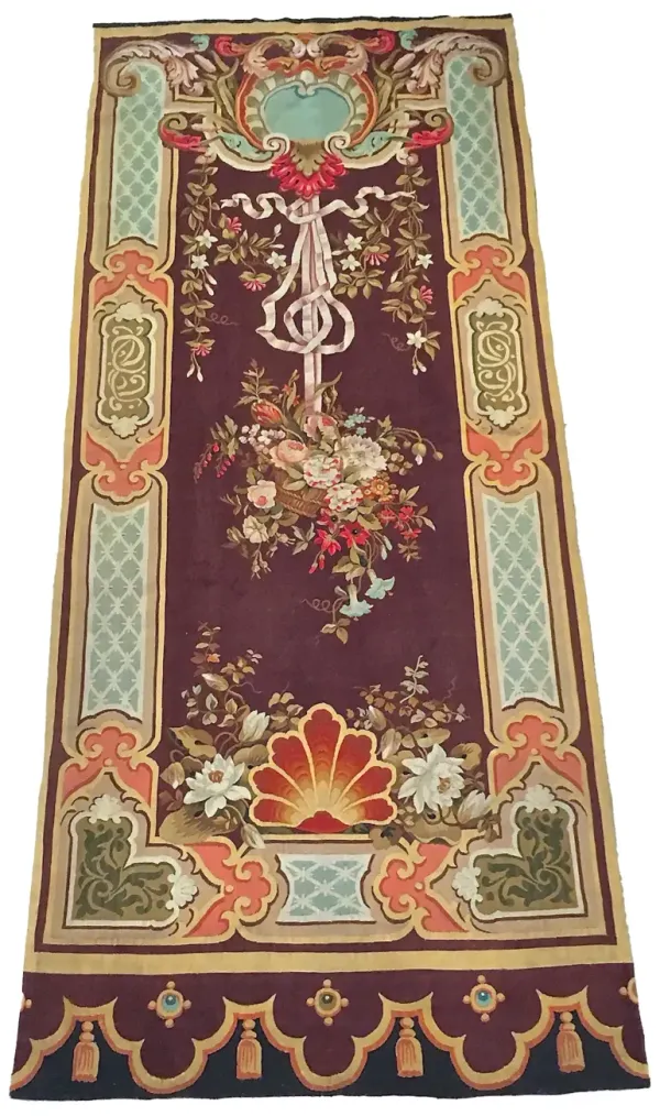 19th C. French Aubusson Floral Tapestry - Vermilion Designs - Red