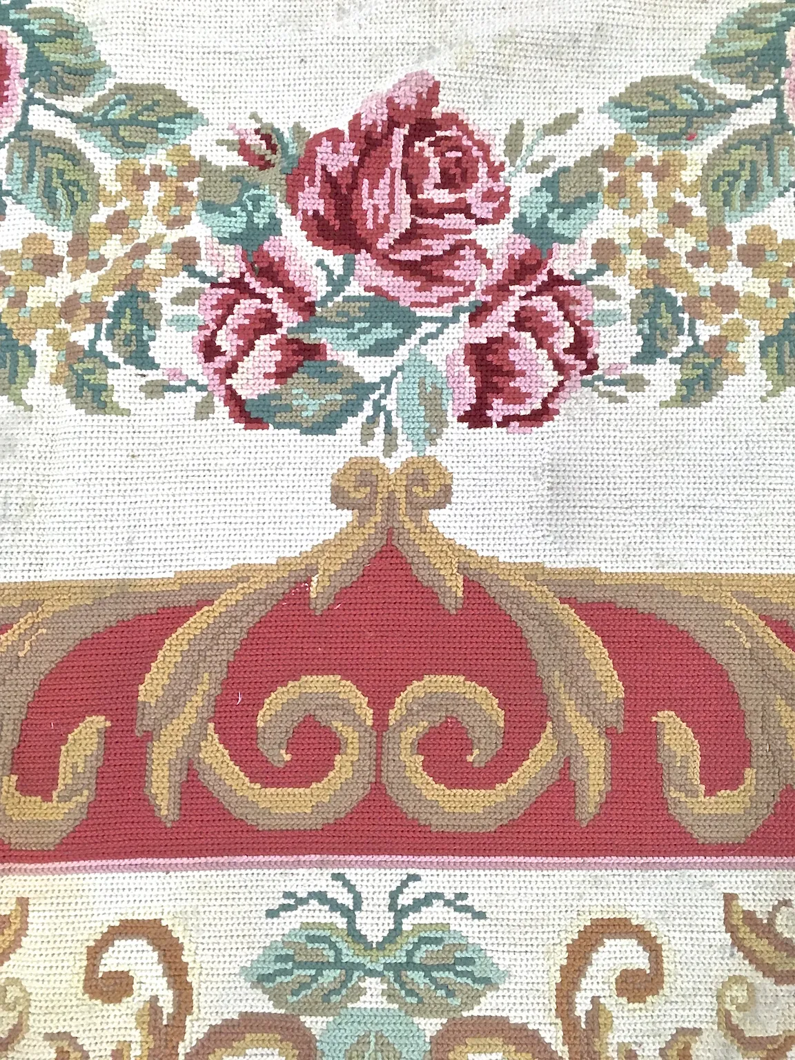 Portuguese Floral Needlepoint Rug - Vermilion Designs - Red - Red