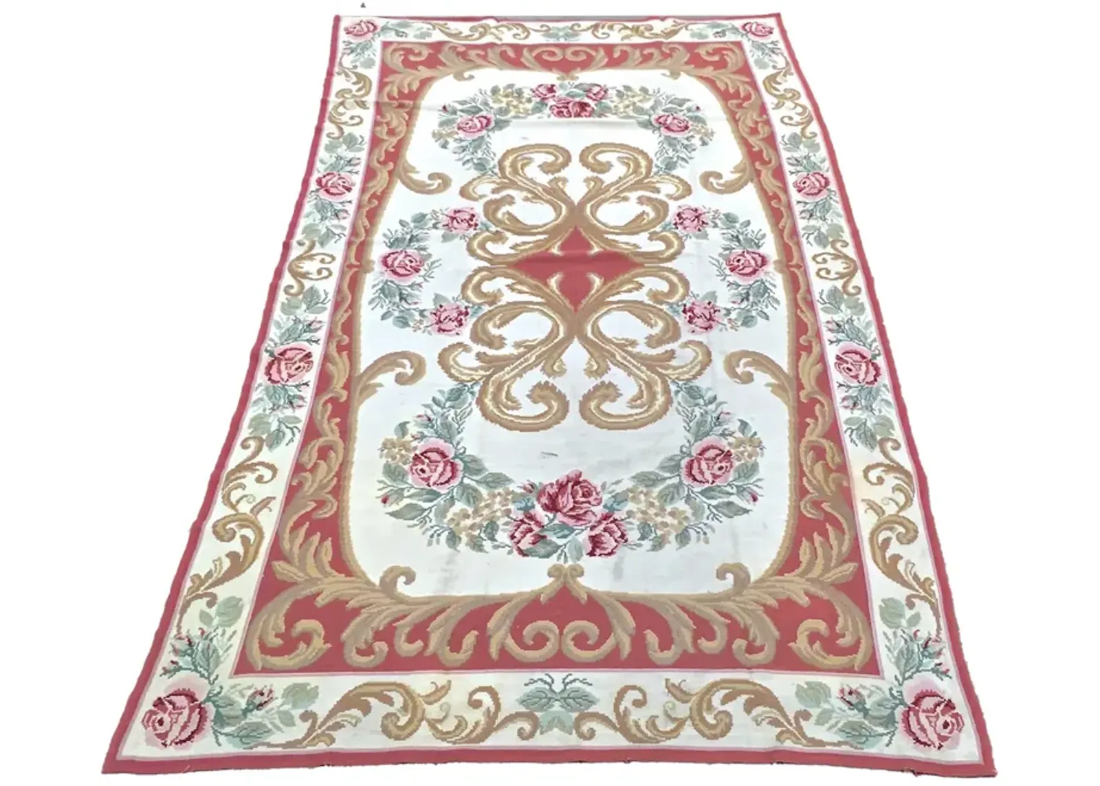 Portuguese Floral Needlepoint Rug - Vermilion Designs - Red - Red