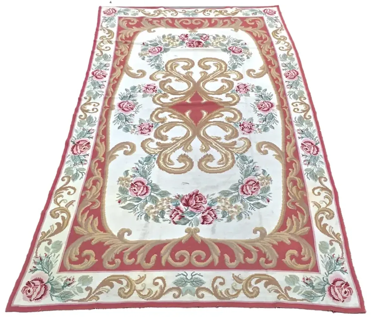 Portuguese Floral Needlepoint Rug - Vermilion Designs - Red - Red