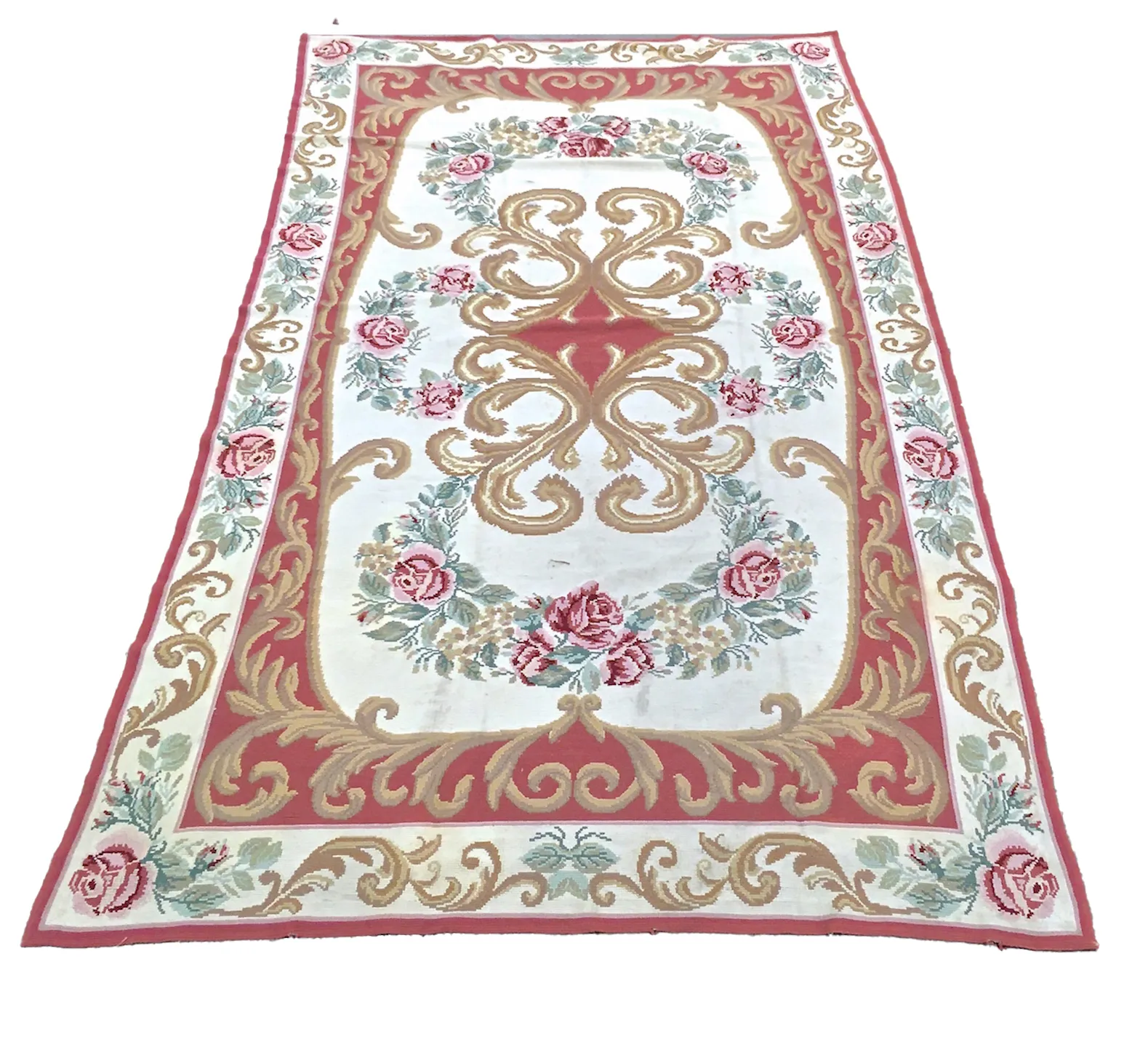 Portuguese Floral Needlepoint Rug - Vermilion Designs - Red - Red