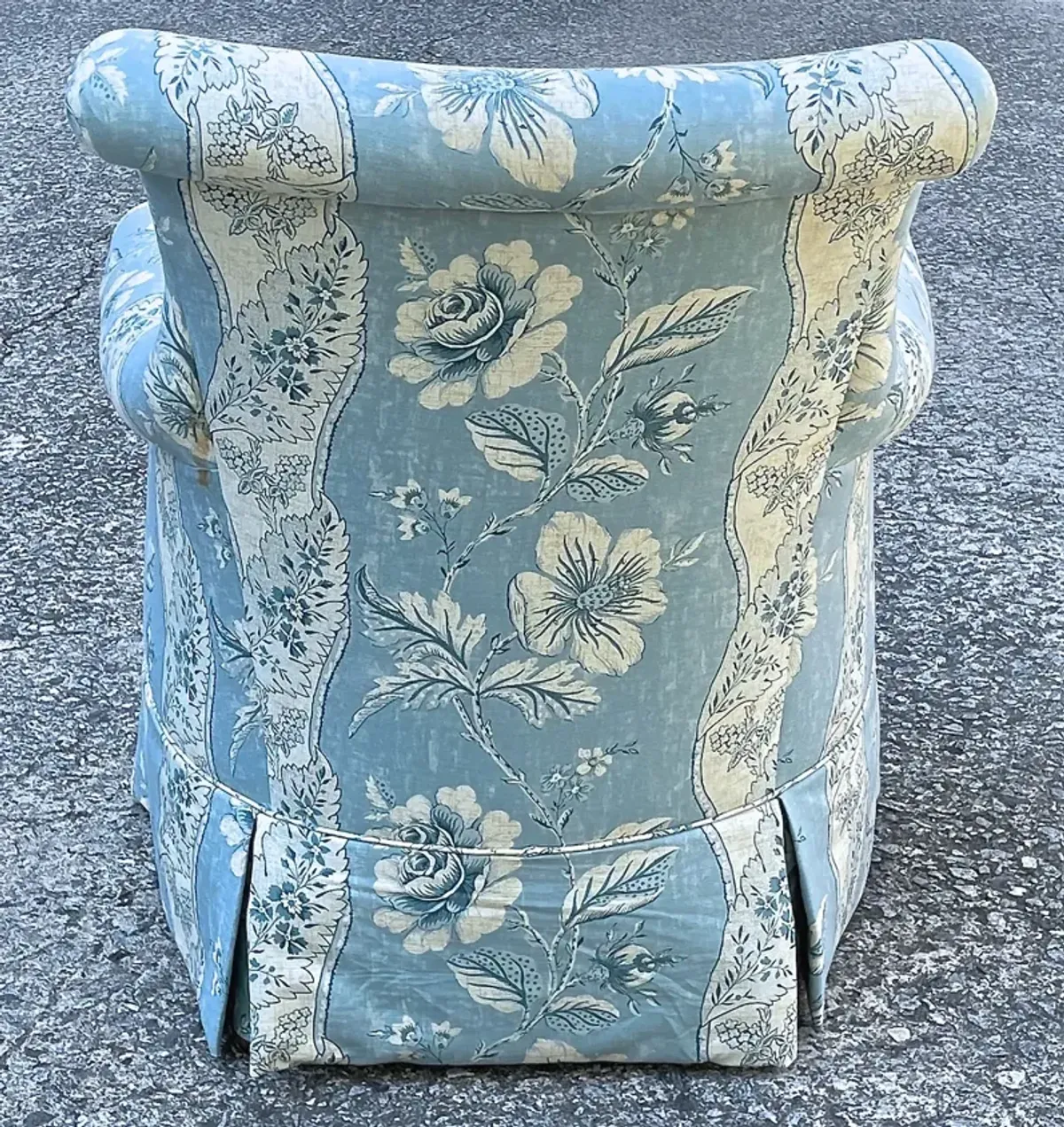 Blue Floral Stripe Club Chair - Vermilion Designs