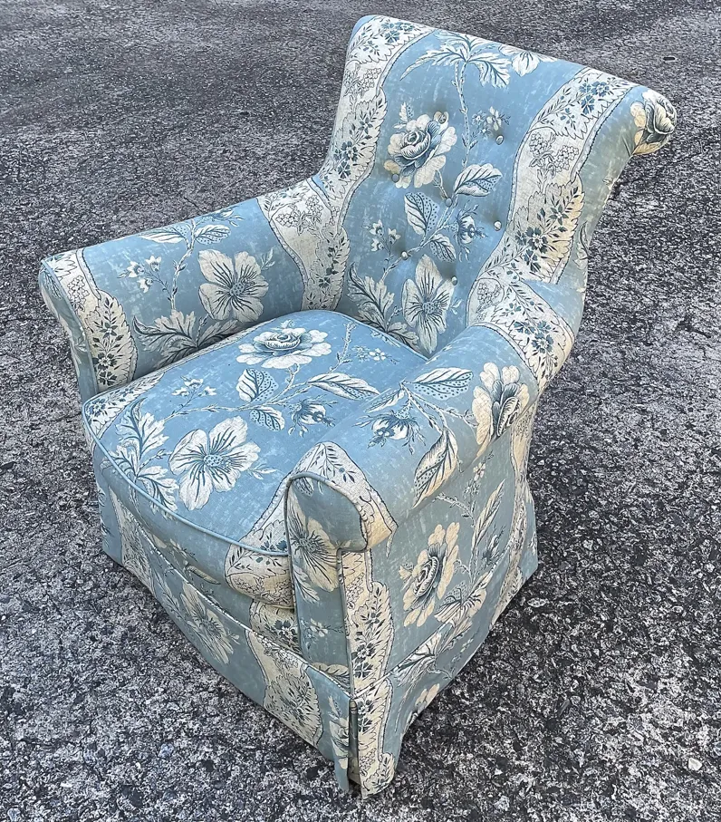 Blue Floral Stripe Club Chair - Vermilion Designs