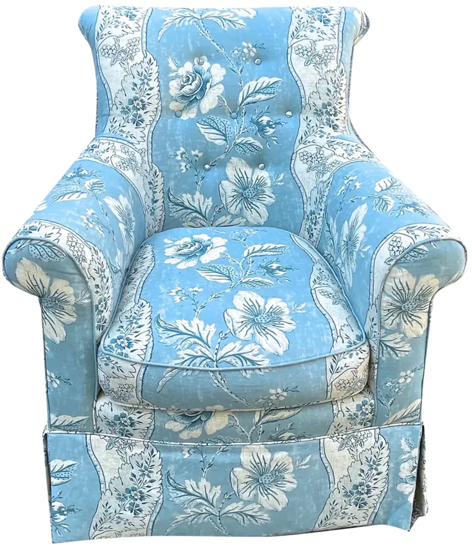 Blue Floral Stripe Club Chair - Vermilion Designs