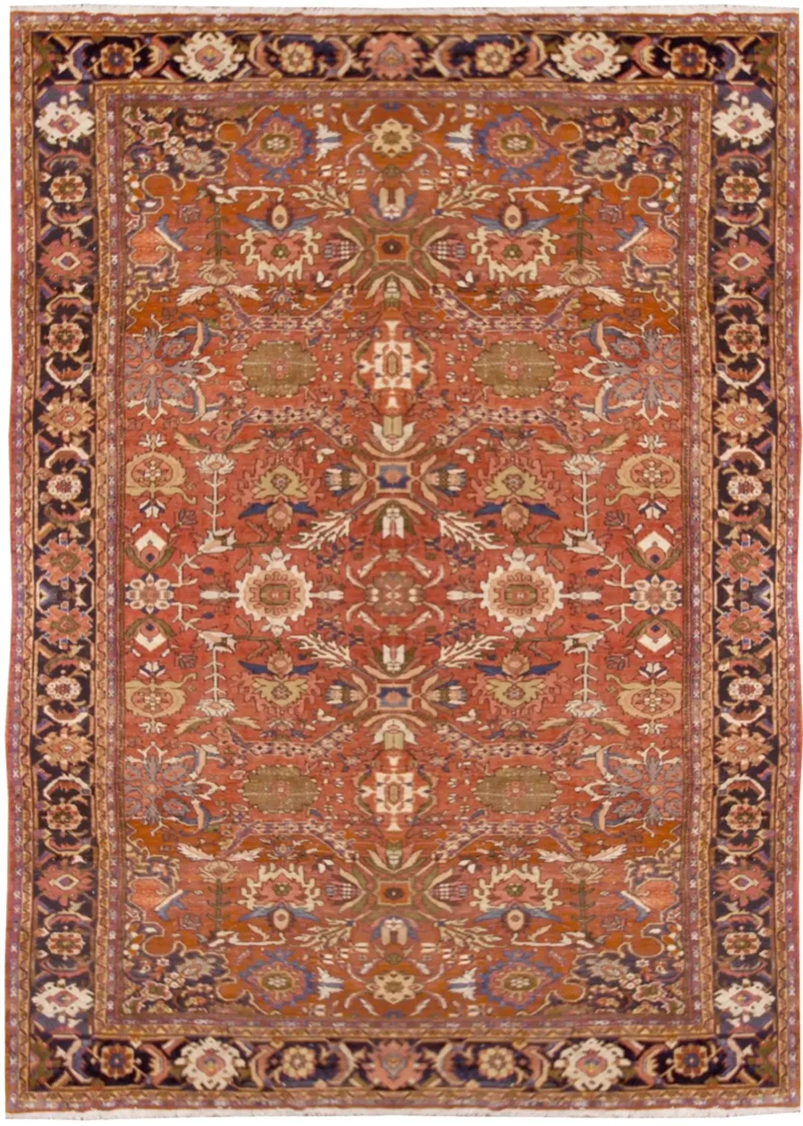 Antique Persian Mahal Rug 9'2 X 12'8 - Orange - Orange