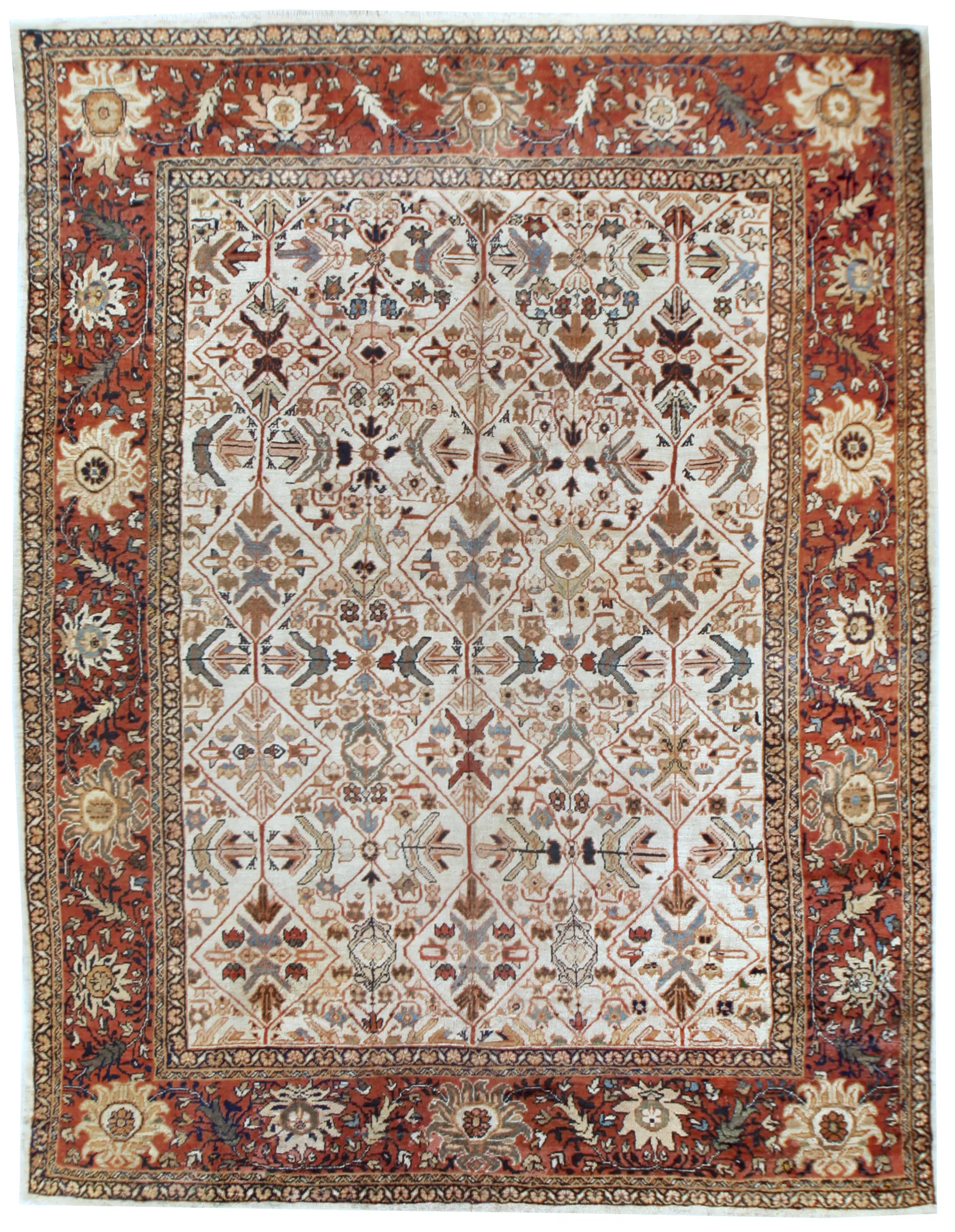 Persian Ivory Mahal Area Rug 8'10 X 12'2 - Red - Red