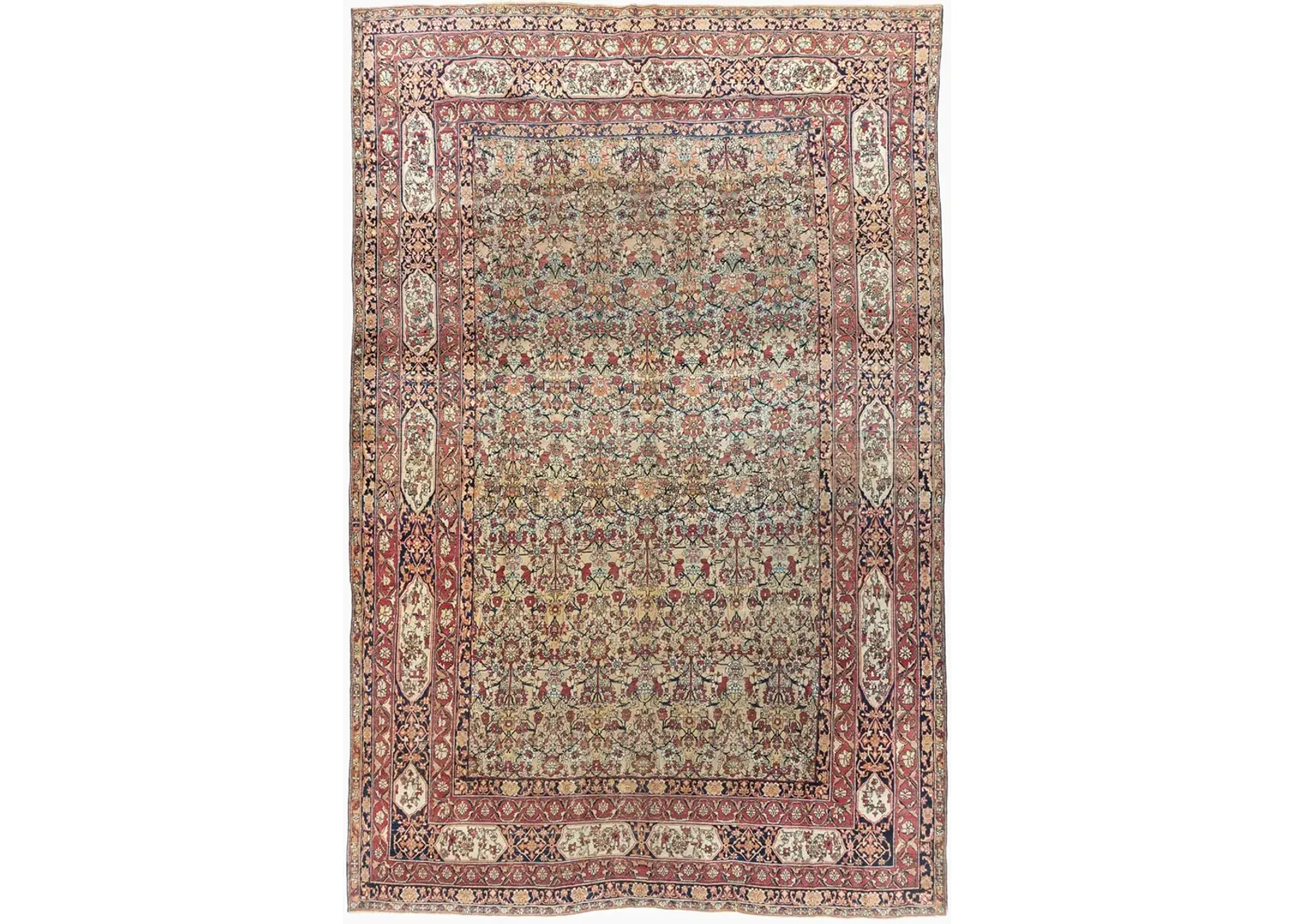 Antique Persian Kerman Rug 8'10 X 13'7 - Blue - Blue