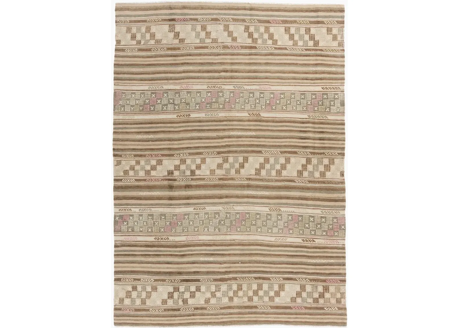 Turkish Jajim Flatweave Rug 5'5 X 7'11 - Beige - Beige