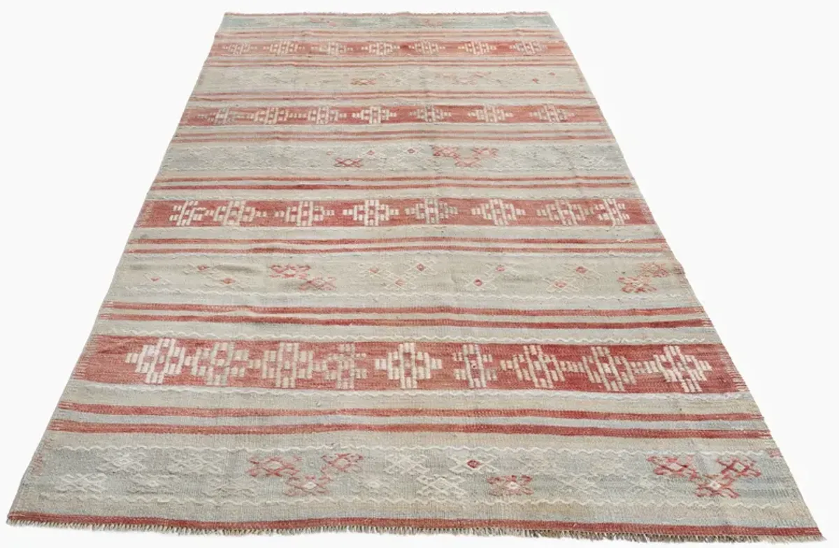 Turkish Flatweave Jajim Area Rug 5'3X9'1 - Red - Red