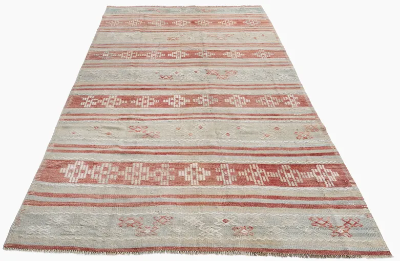 Turkish Flatweave Jajim Area Rug 5'3X9'1 - Red - Red