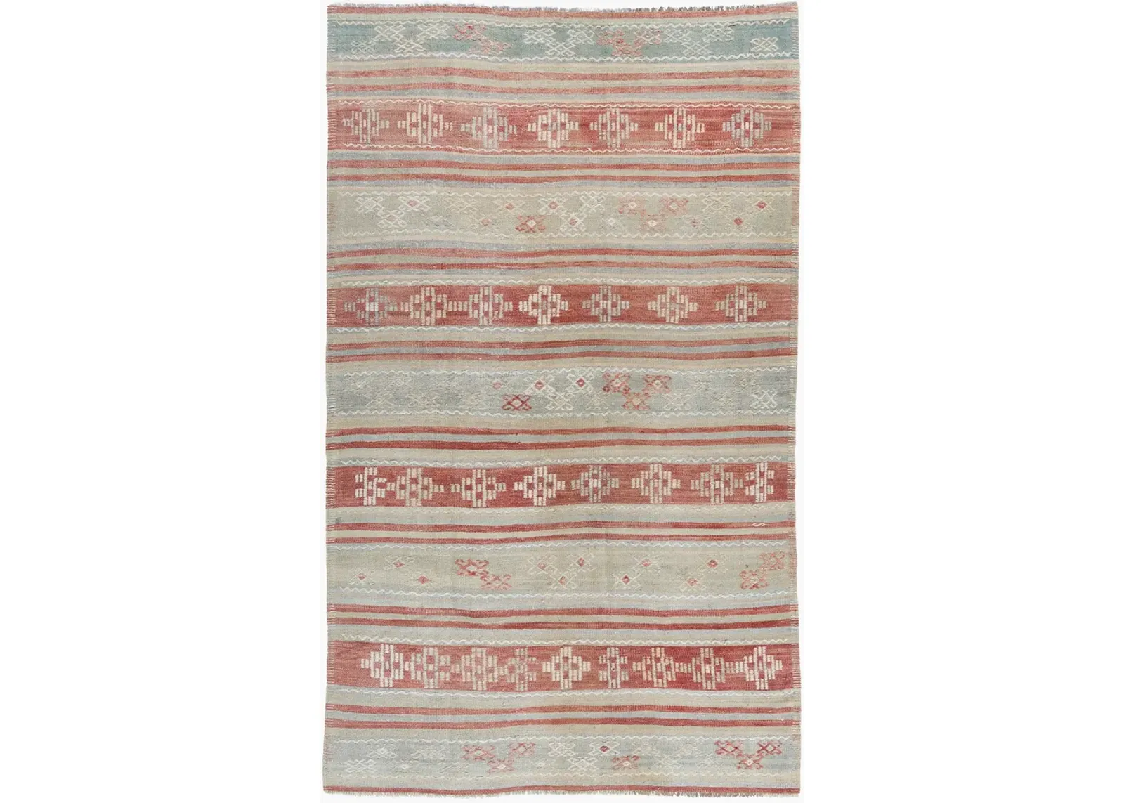 Turkish Flatweave Jajim Area Rug 5'3X9'1 - Red - Red