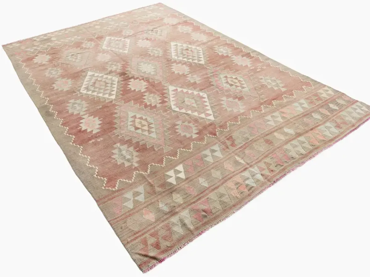 Terracotta Turkish Kilim Rug 6'1 X 8'6 - Pink - Pink