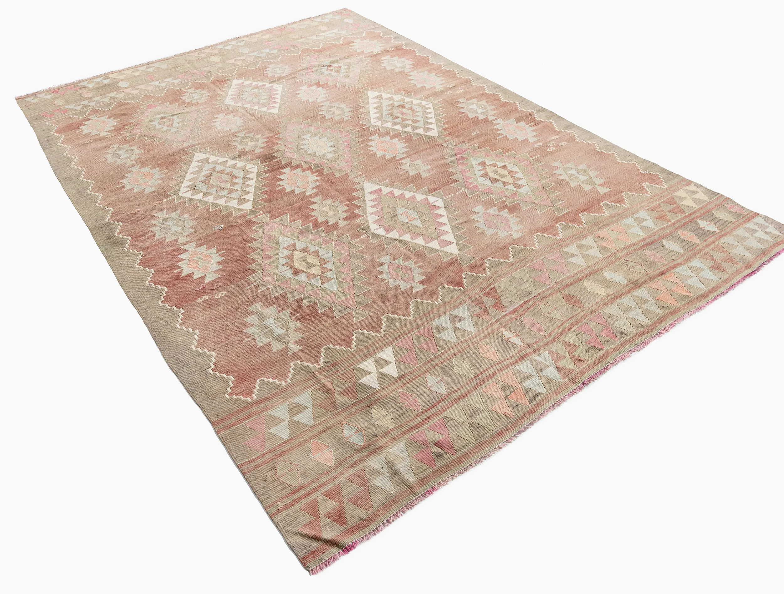 Terracotta Turkish Kilim Rug 6'1 X 8'6 - Pink - Pink