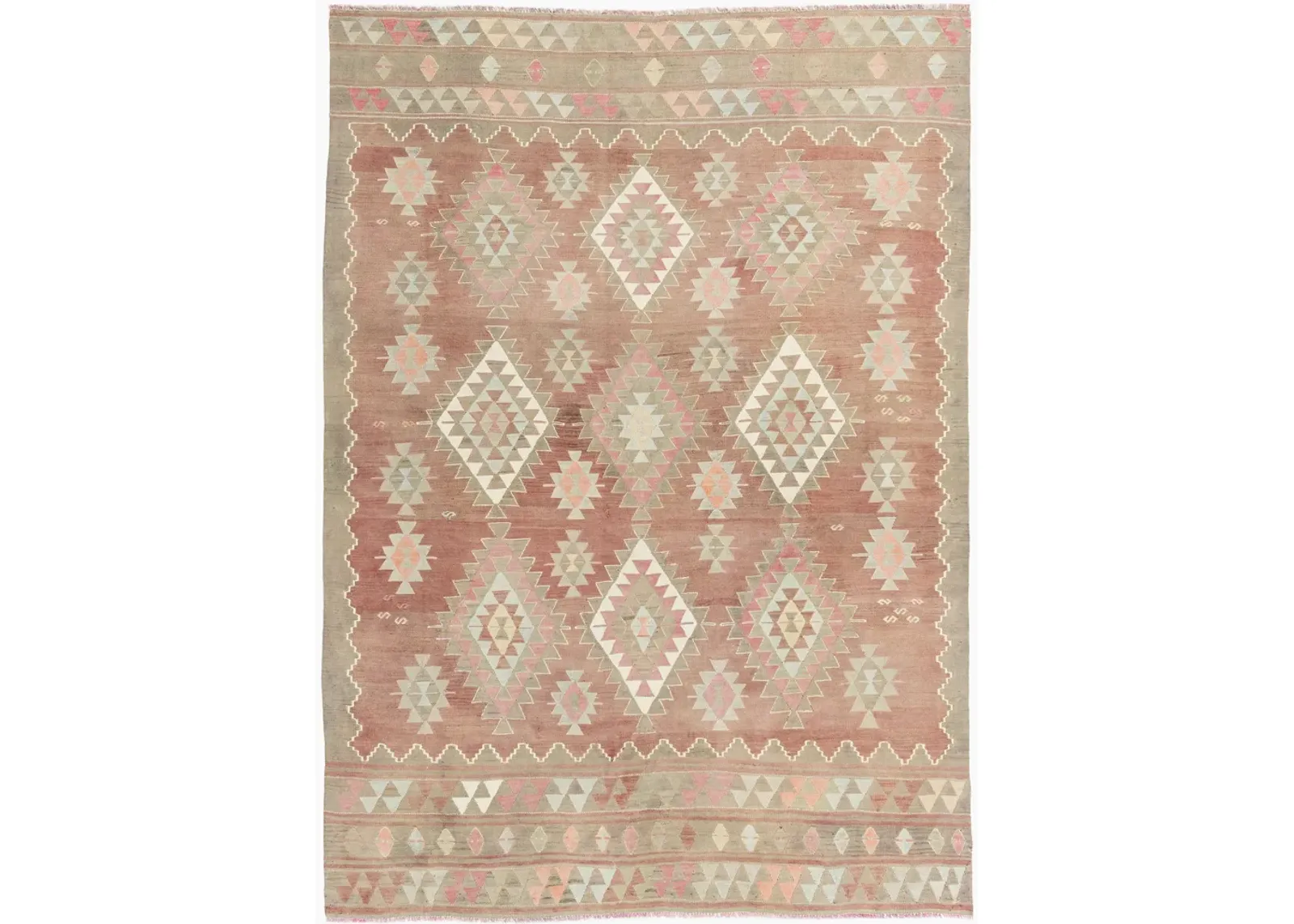 Terracotta Turkish Kilim Rug 6'1 X 8'6 - Pink - Pink