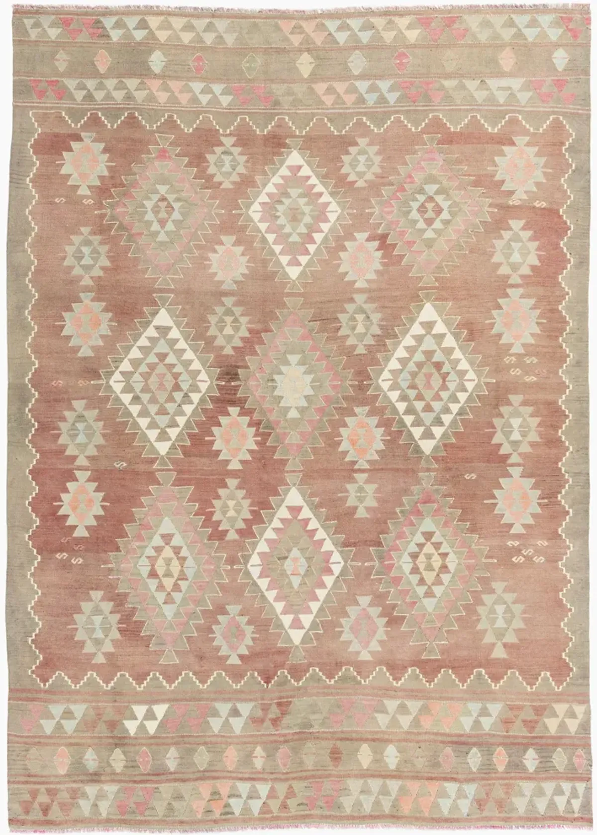 Terracotta Turkish Kilim Rug 6'1 X 8'6 - Pink - Pink