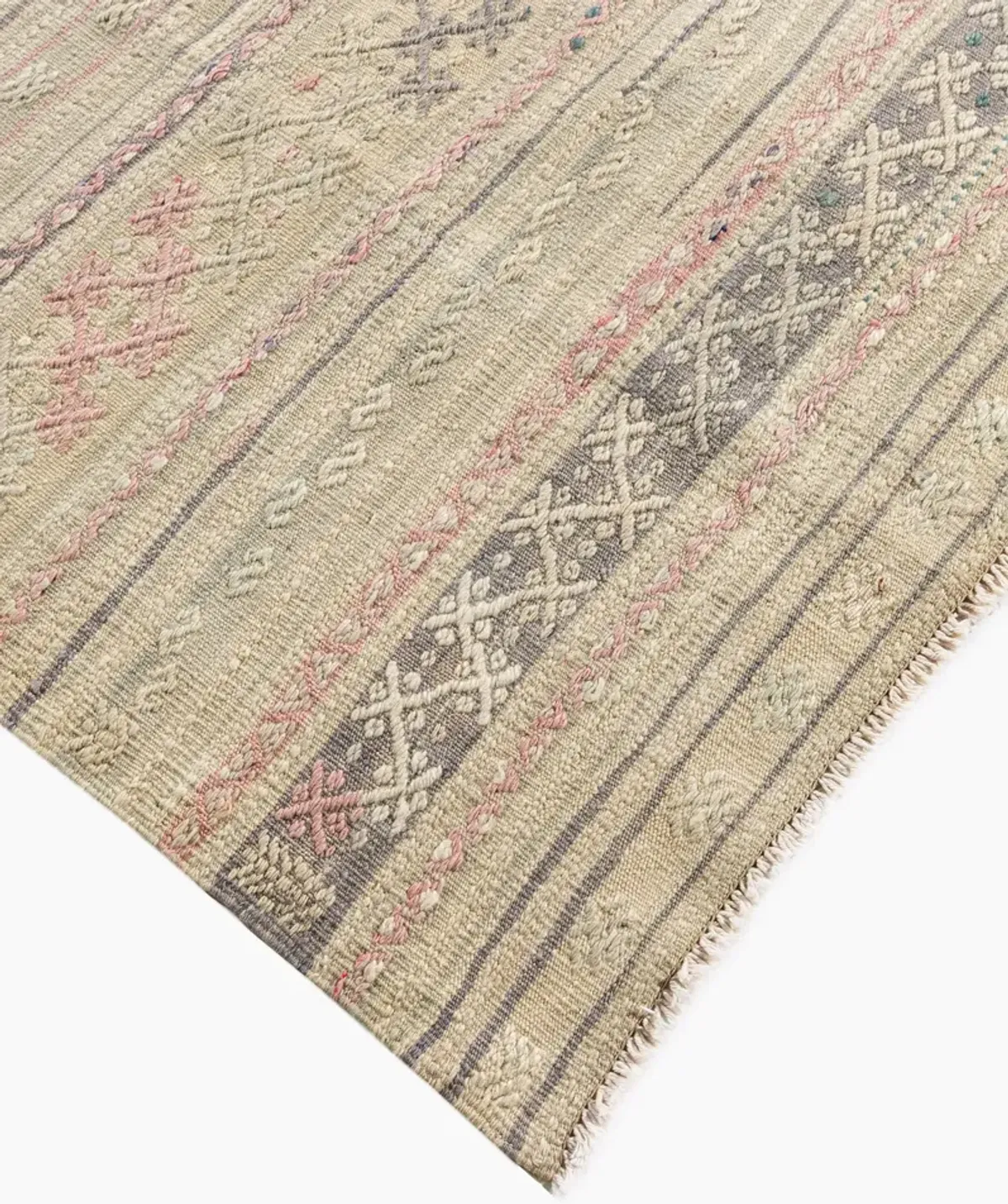 Khaki Turkish Jajim Flatweave 5'7 X 9'2 - Pink