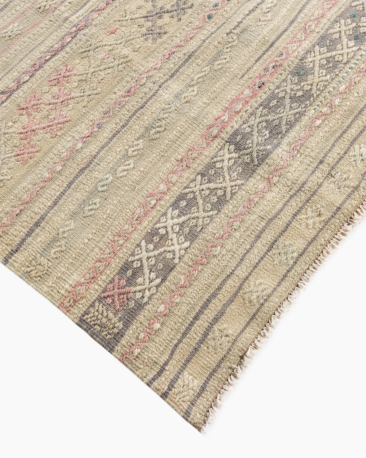 Khaki Turkish Jajim Flatweave 5'7 X 9'2 - Pink