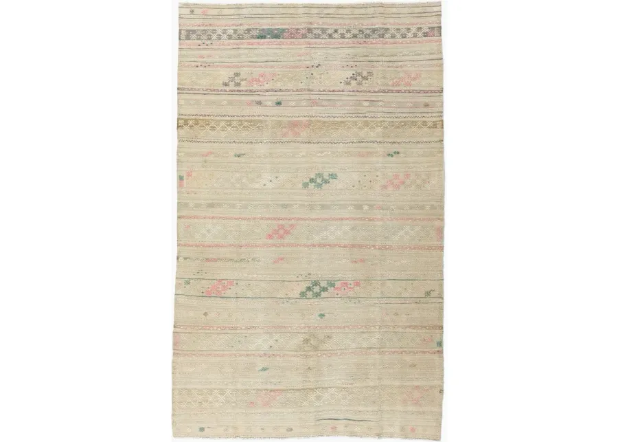 Khaki Turkish Jajim Flatweave 5'7 X 9'2 - Pink