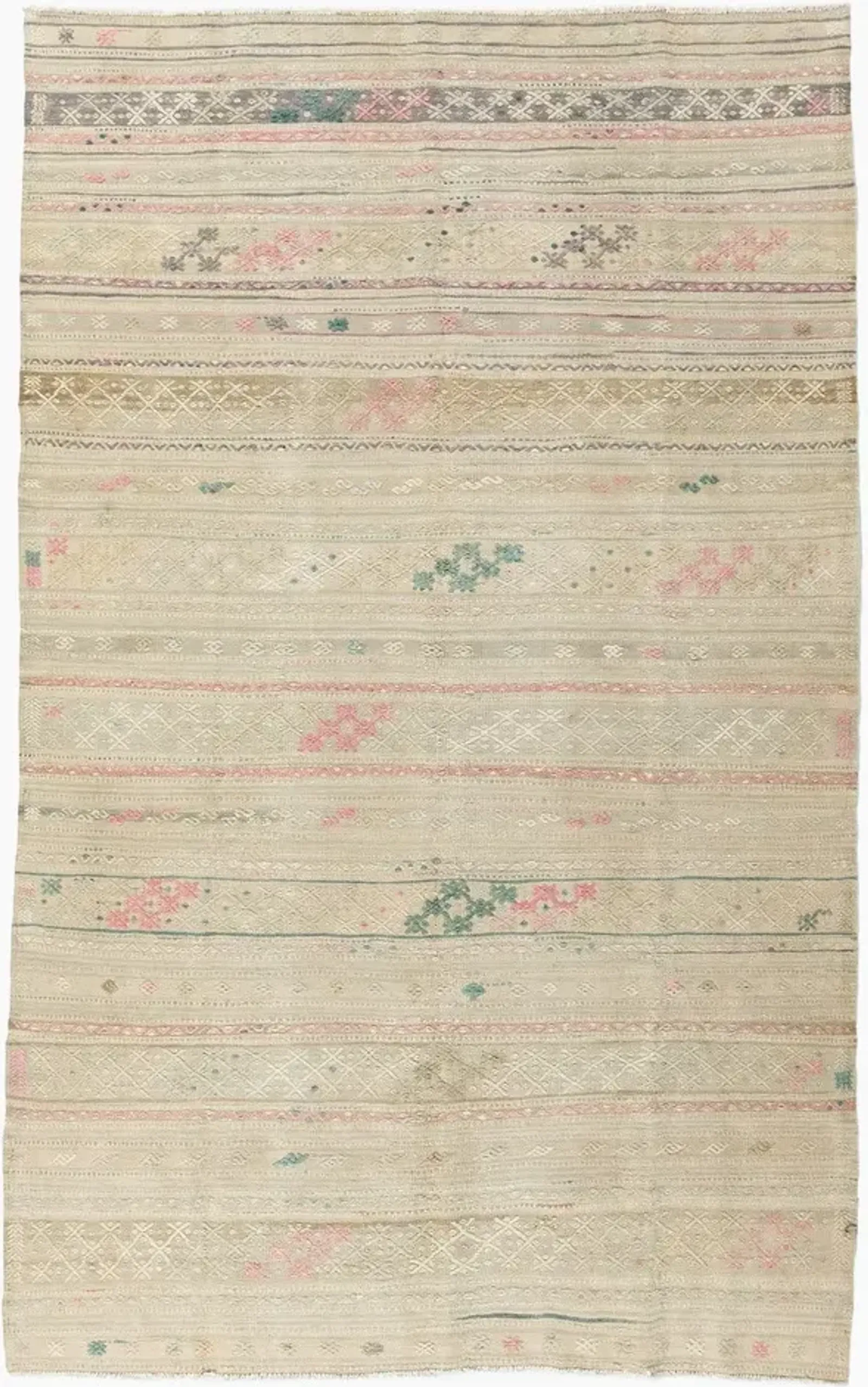 Khaki Turkish Jajim Flatweave 5'7 X 9'2 - Pink