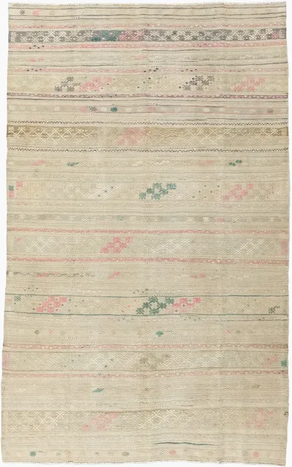 Khaki Turkish Jajim Flatweave 5'7 X 9'2 - Pink