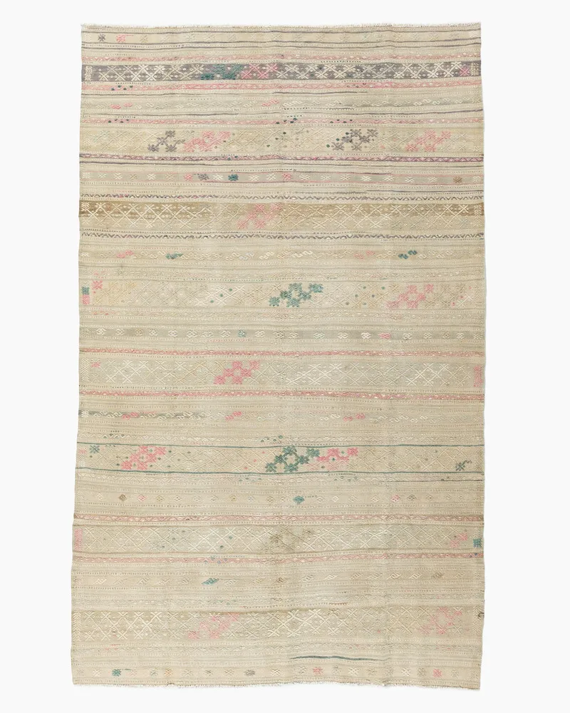 Khaki Turkish Jajim Flatweave 5'7 X 9'2 - Pink