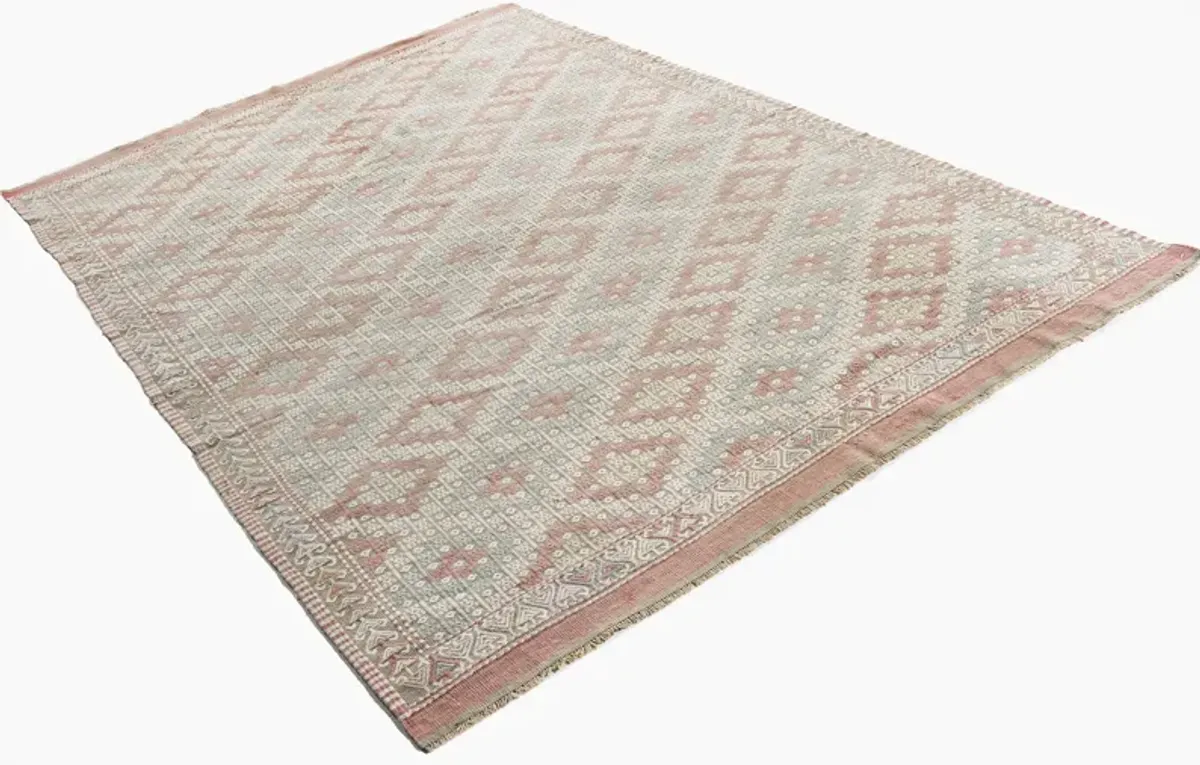 Turkish Jajim Flatweave Rug 5'1 X 8'11 - Pink - Pink