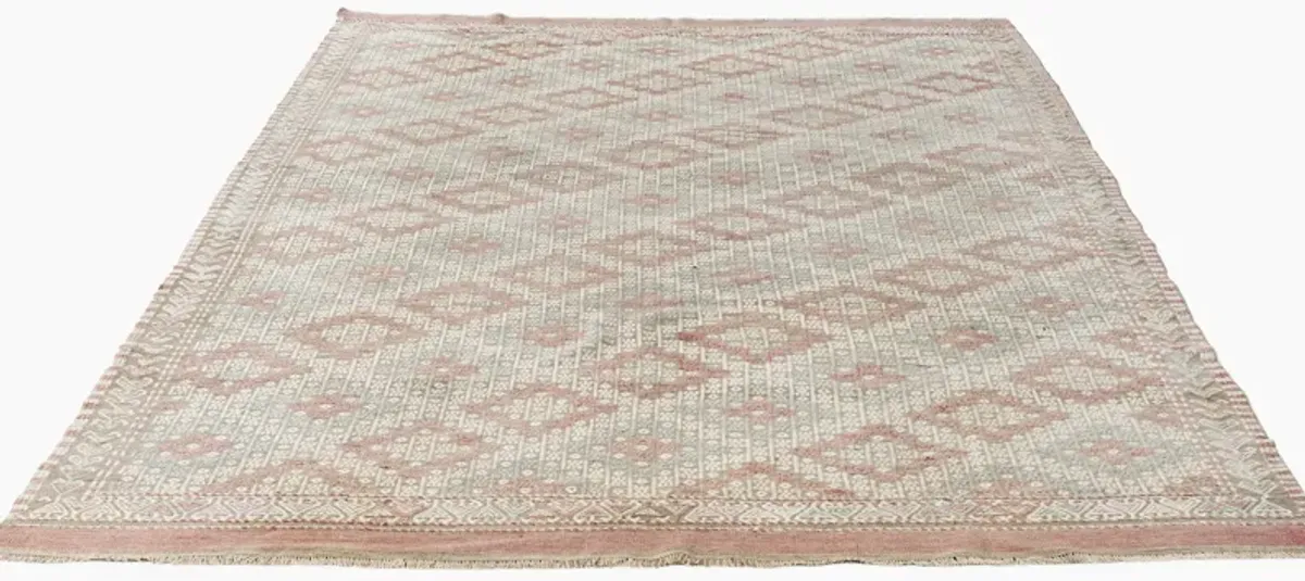 Turkish Jajim Flatweave Rug 5'1 X 8'11 - Pink - Pink