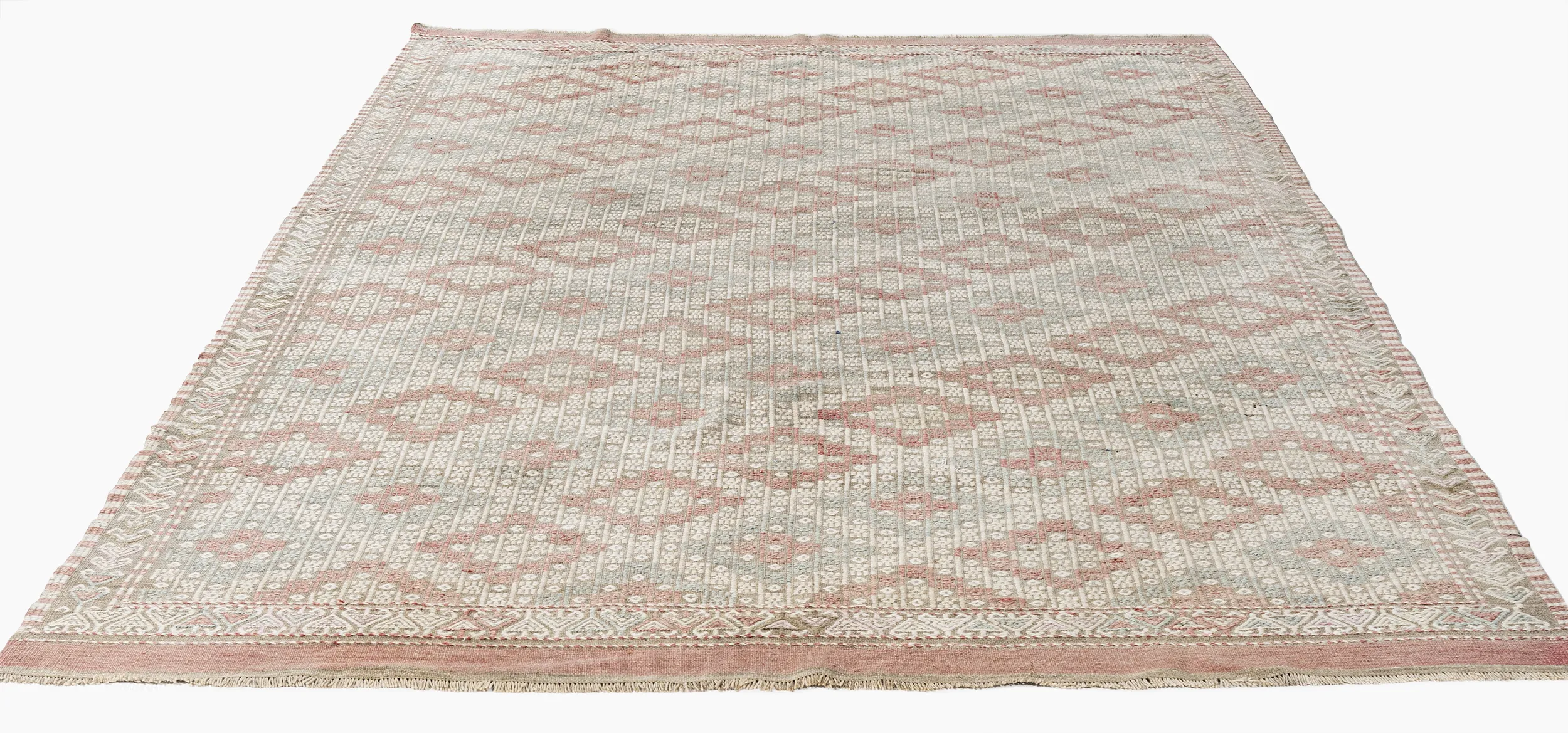 Turkish Jajim Flatweave Rug 5'1 X 8'11 - Pink - Pink