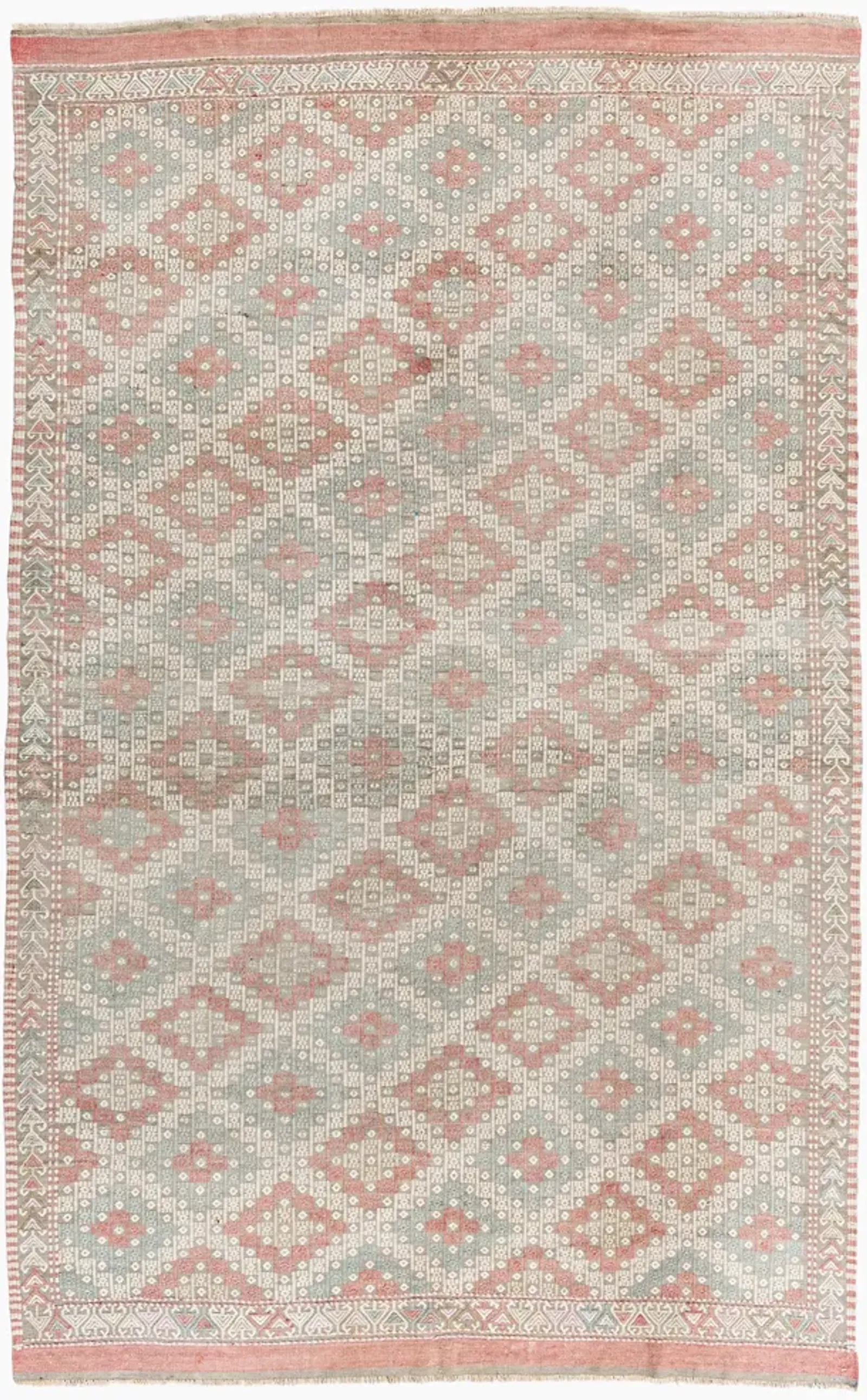 Turkish Jajim Flatweave Rug 5'1 X 8'11 - Pink - Pink