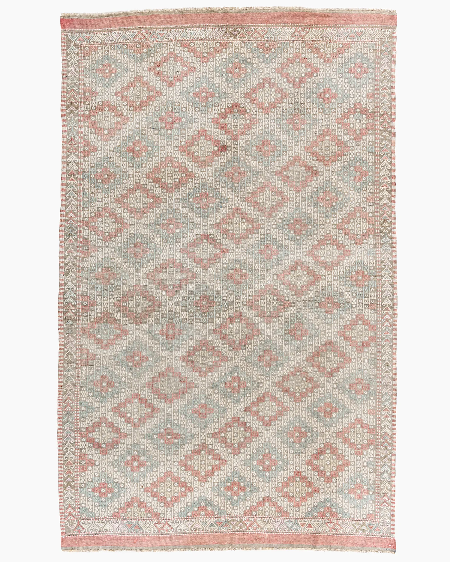 Turkish Jajim Flatweave Rug 5'1 X 8'11 - Pink - Pink